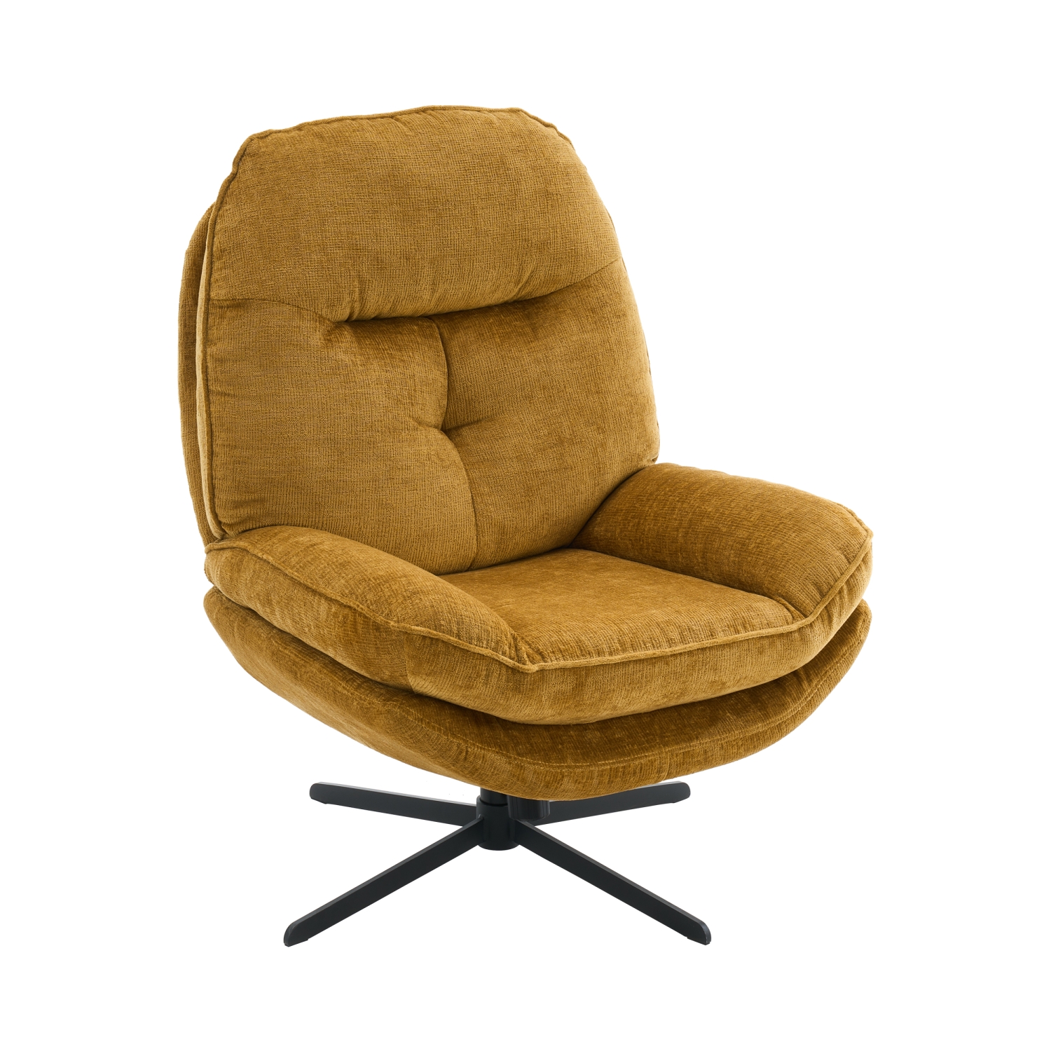 Sofia - Fauteuil pivotant pieds étoiles en velours - Jaune moutarde