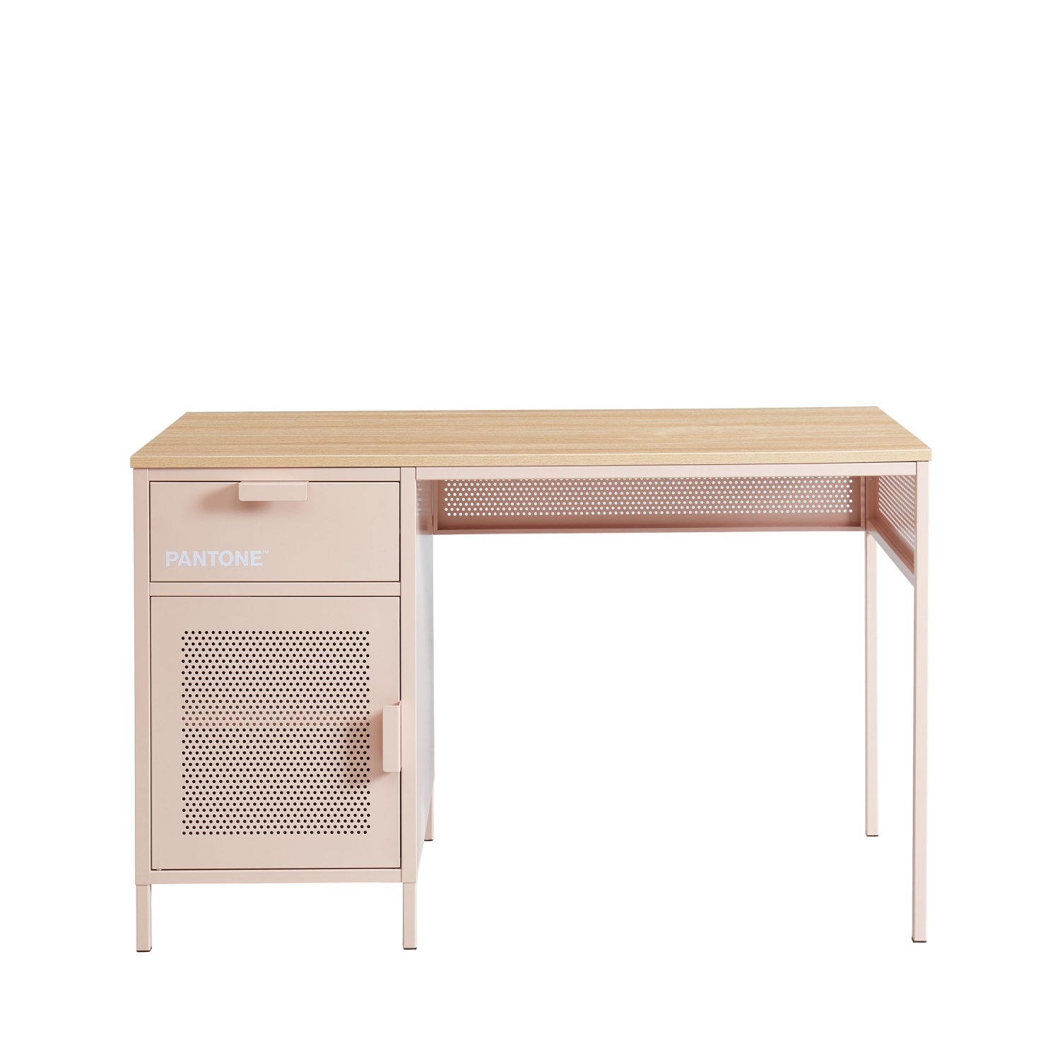 Nino - Bureau 1 porte 1 tiroir en métal PANTONE L120cm - Rose blush