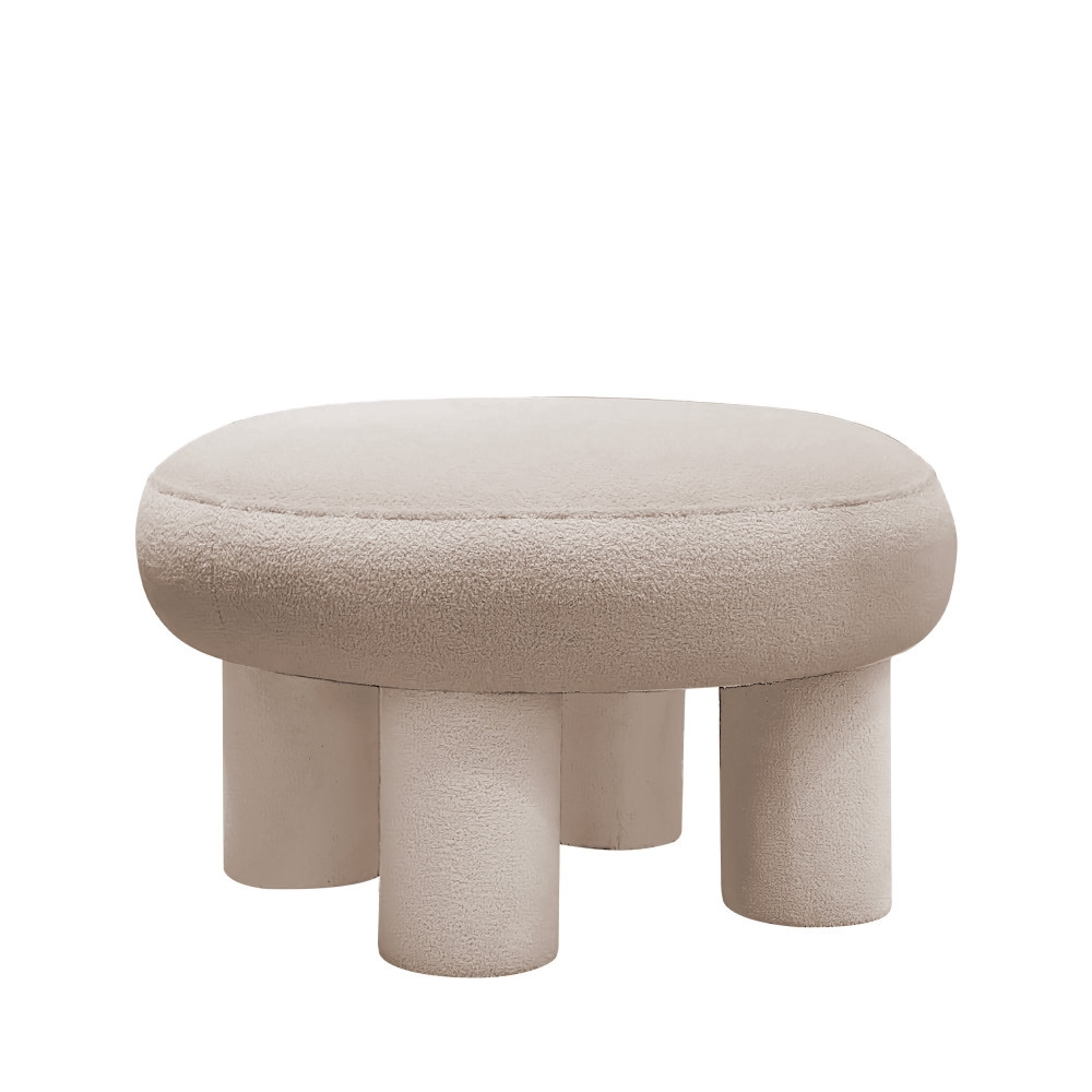 Bloomi - Tabouret rond XL en tissu bouclette ø60cm - Crème