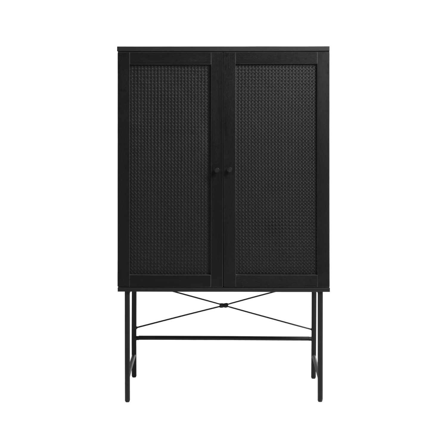 Rinto - Buffet haut 2 portes bois et métal H135cm : Couleur - Noir