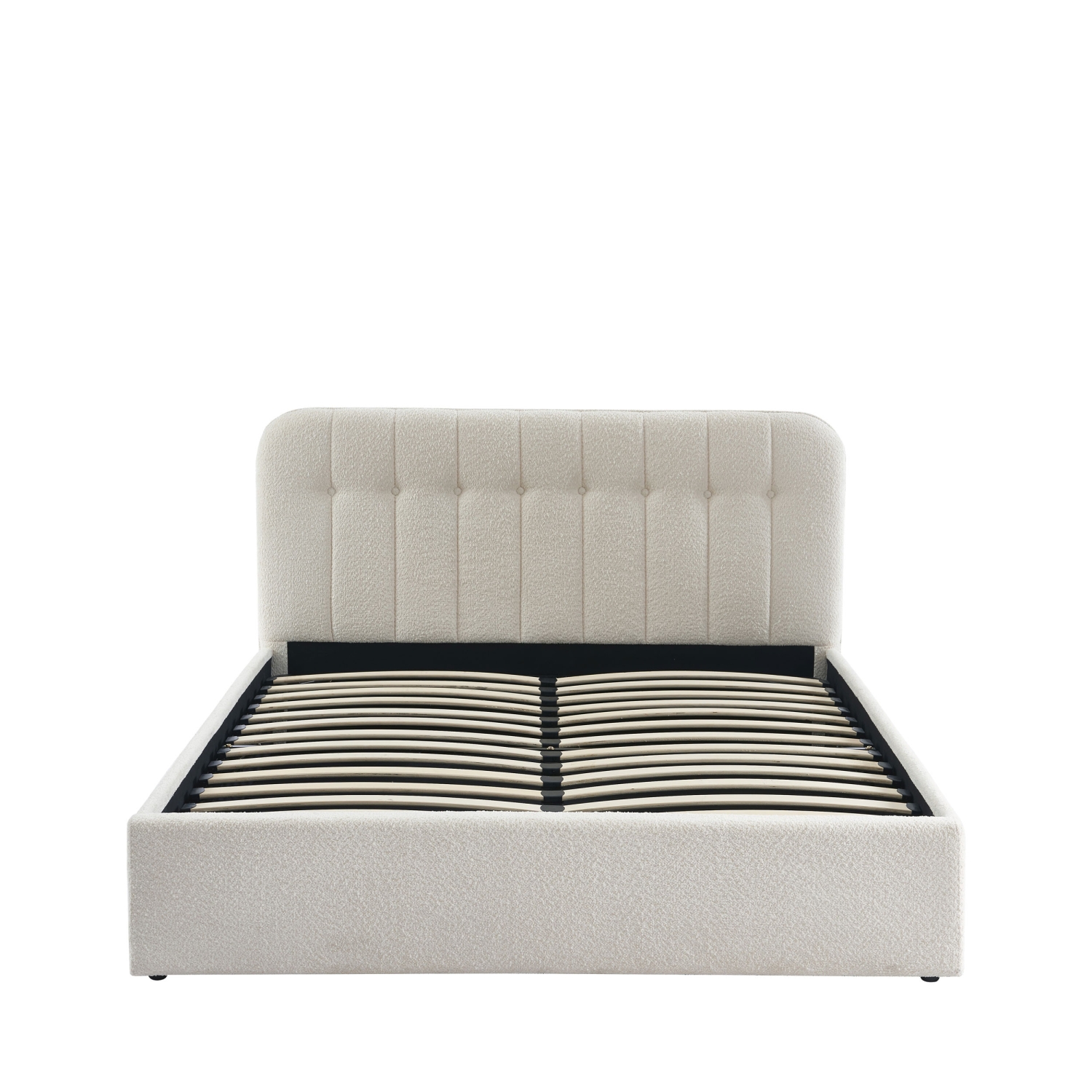 Torgo - Lit coffre matelassé en tissu bouclette 160x200cm - Ecru