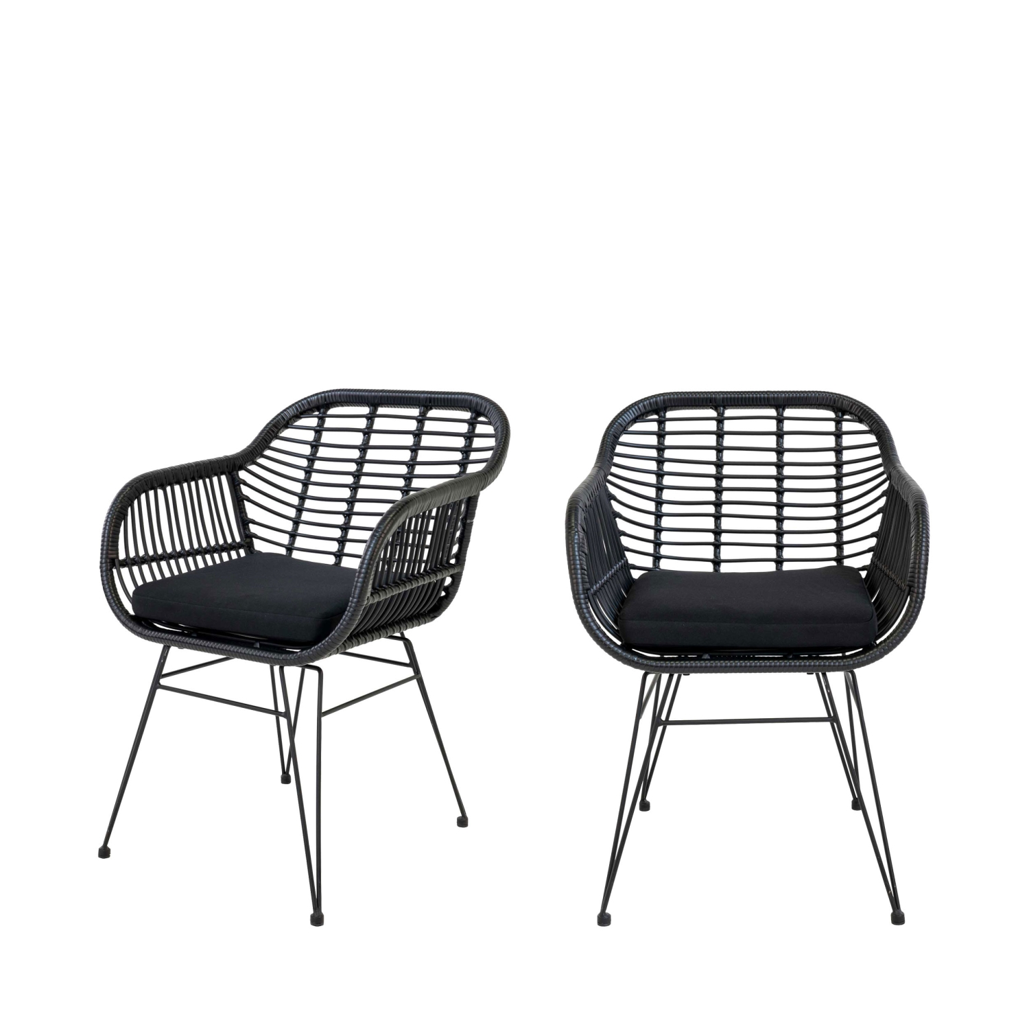 Trieste - Lot de 2 fauteuils indoor/outdoor aspect rotin et métal avec coussin - Noir