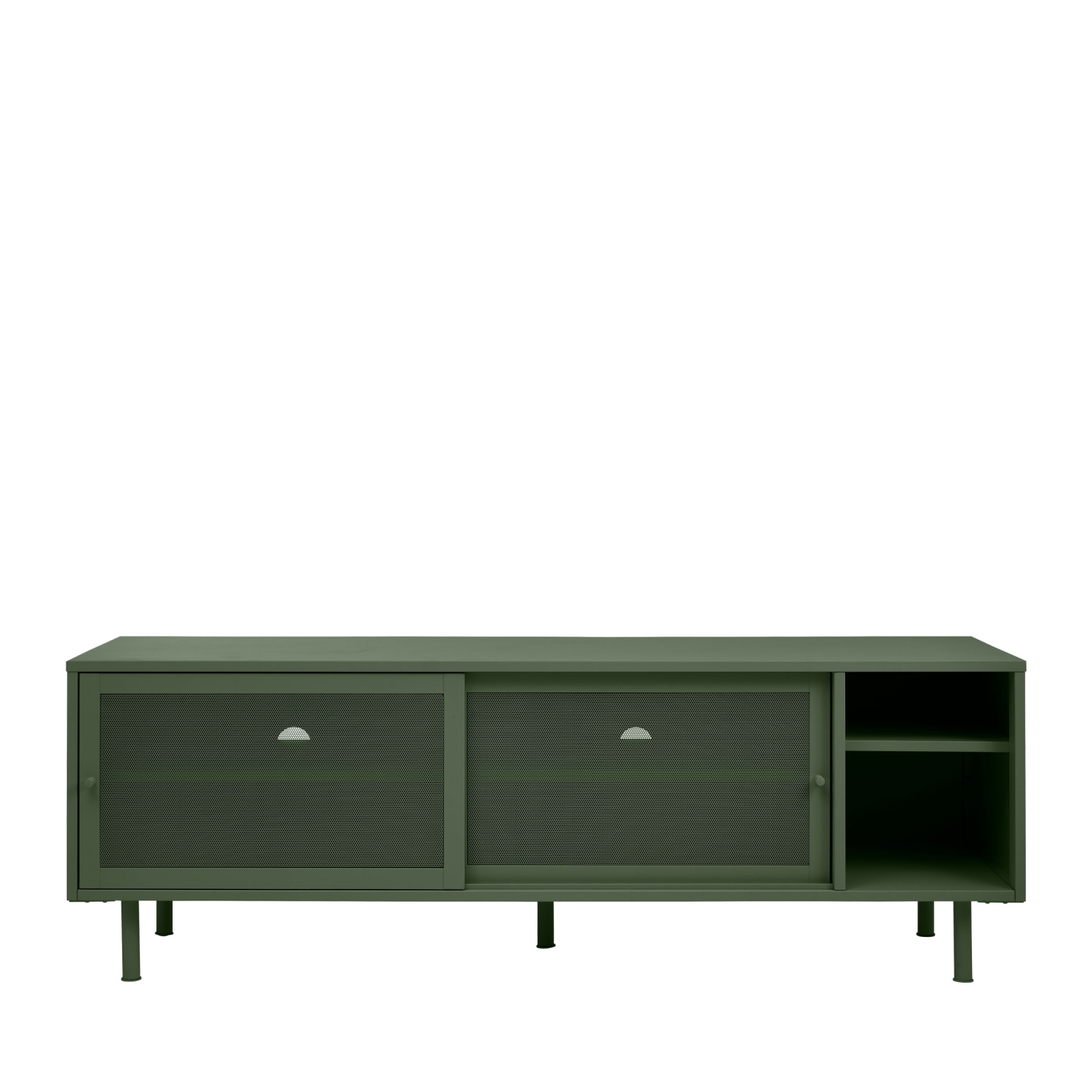 Kiso - Meuble TV 2 portes, 2 niches en métal L160cm - Vert olive