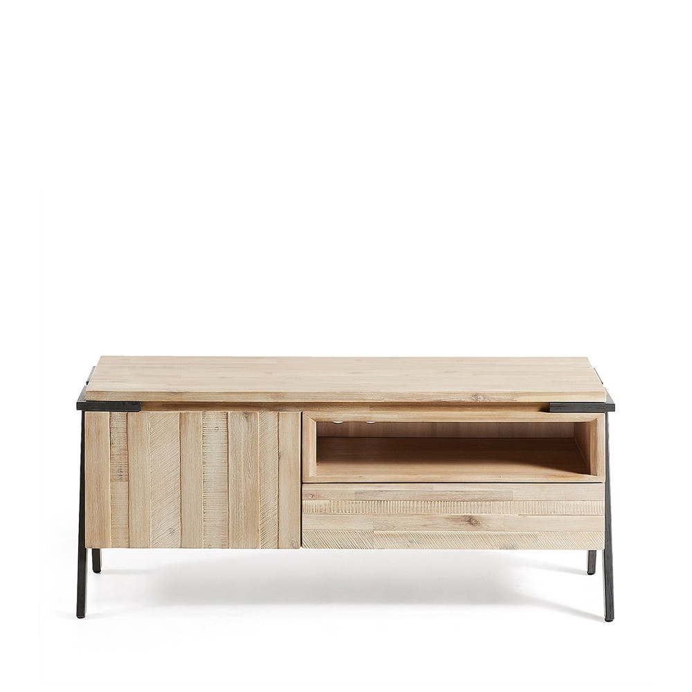 Spike - Meuble TV design bois massif et métal 1 tiroir 1 porte : Couleur - Naturel