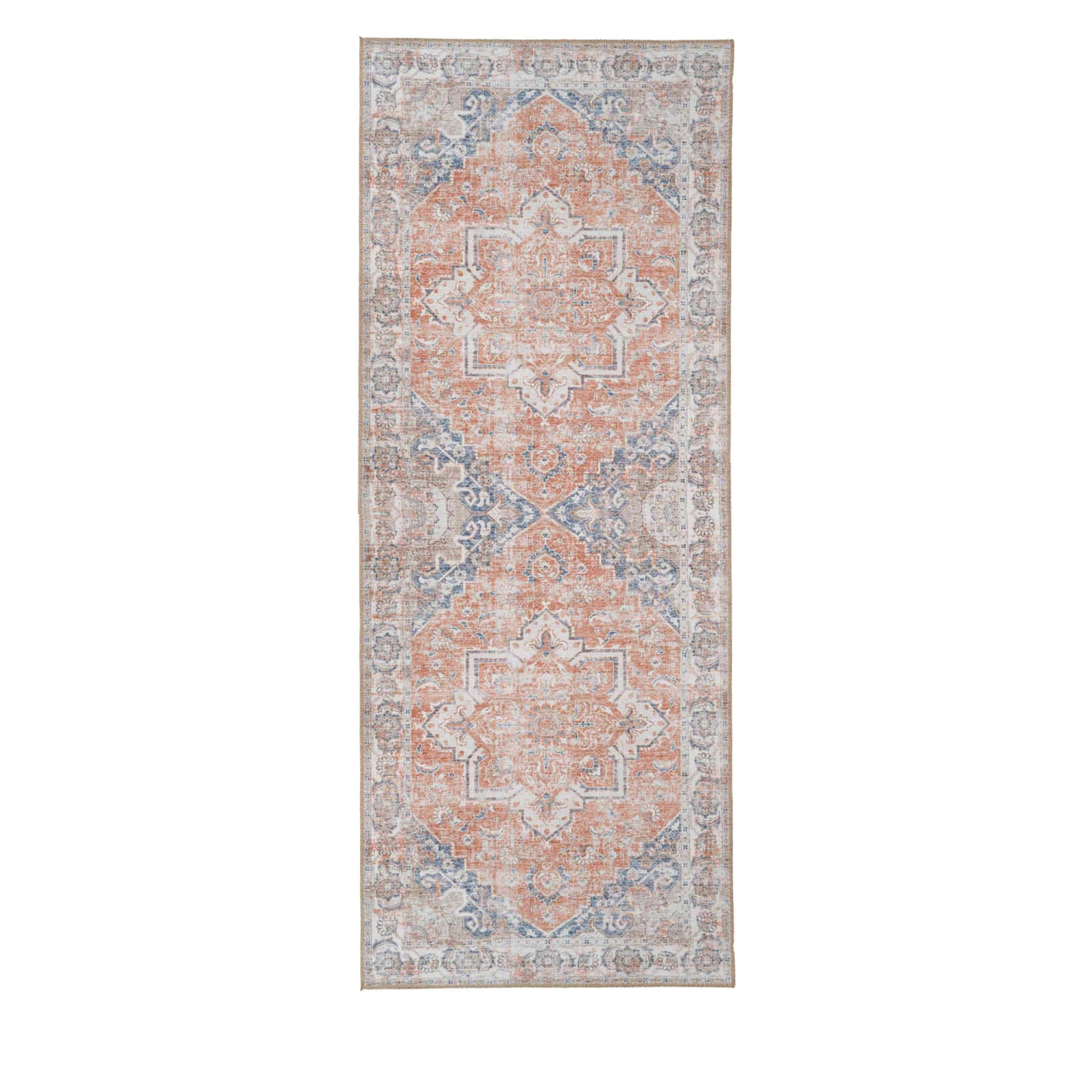Havana I - Tapis vintage en chenille -  Orange et bleu - 80x200cm