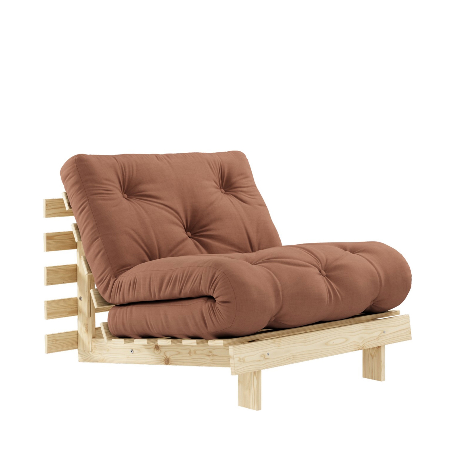 Roots - Fauteuil convertible 90x200cm en bois naturel et tissu - Marron argile