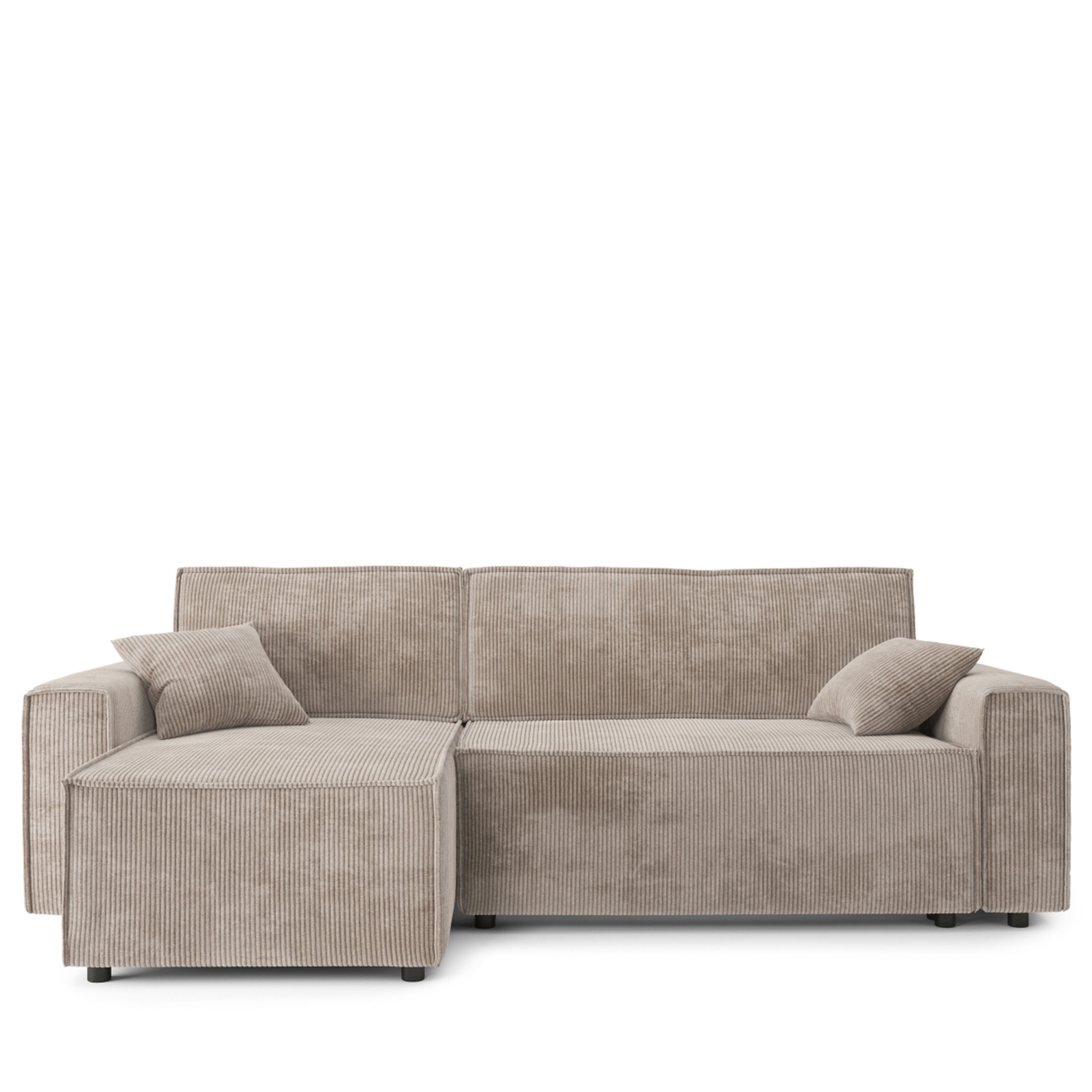 Clémence - Canapé d'angle réversible convertible en velours côtelé avec coffre L251cm - Taupe
