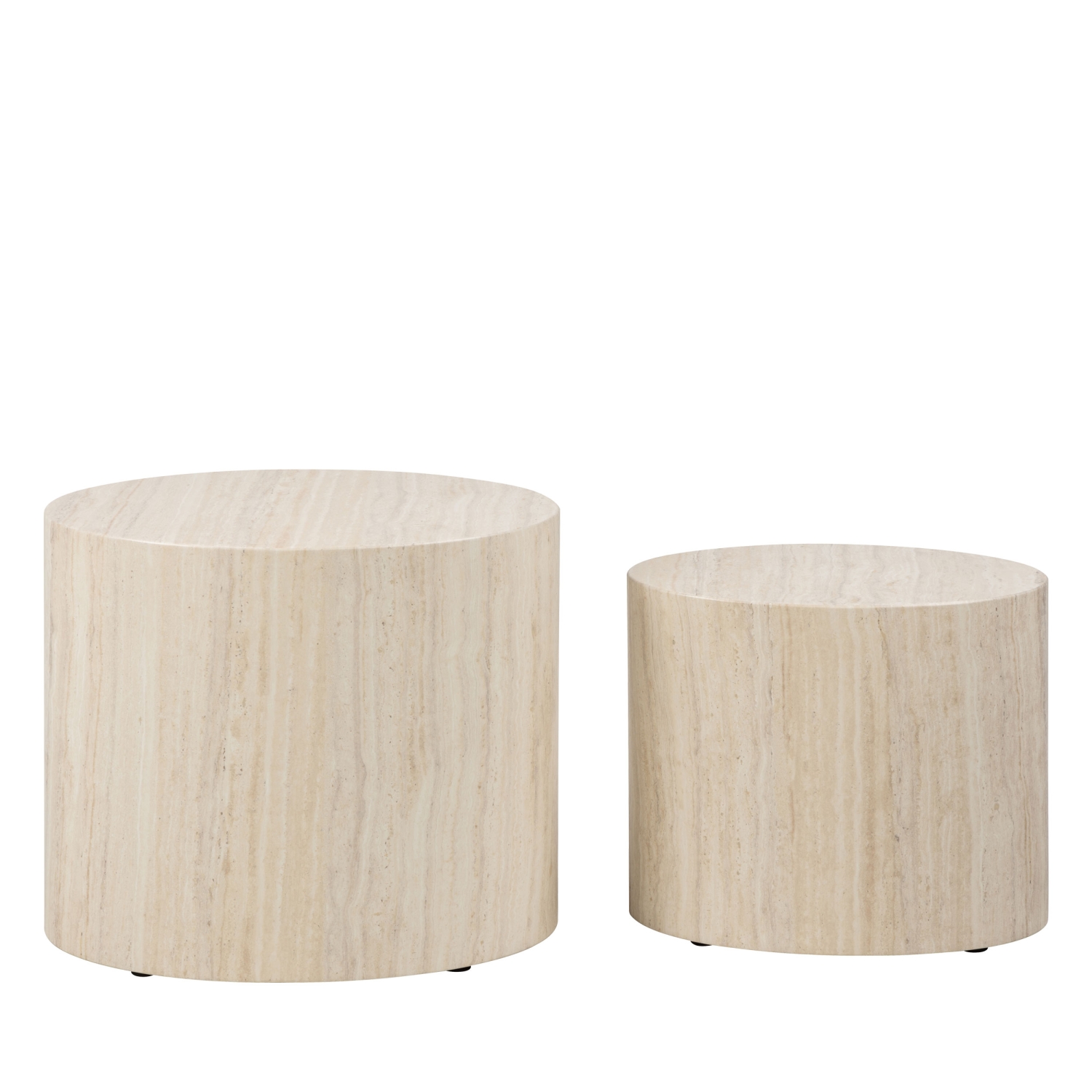 Equicola - Lot de 2 tables d'appoint ovales en effet travertin - Beige