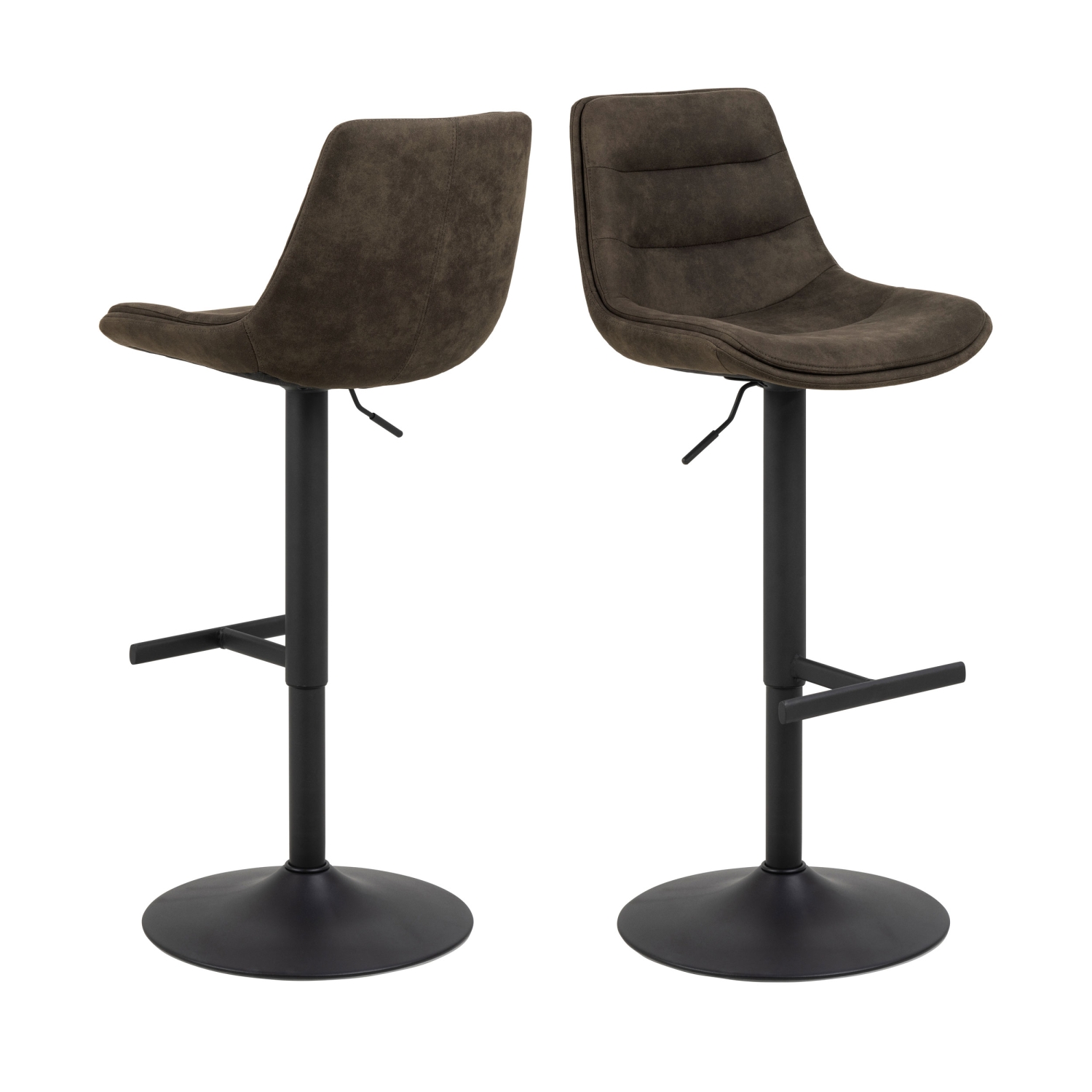Antriade - Lot de 2 tabourets de bar réglables en suédine et métal H65-86cm - Gris
