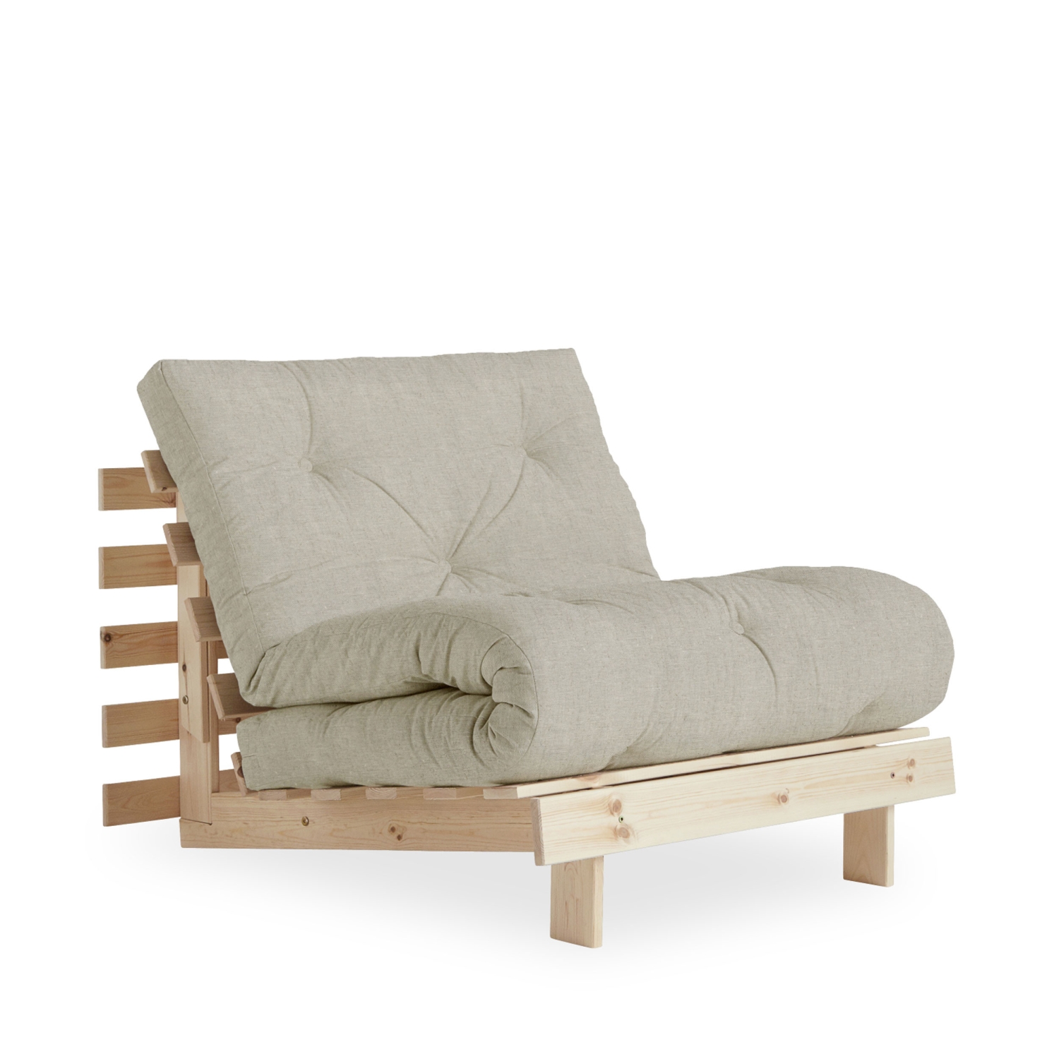 Roots - Fauteuil convertible 90x200cm en bois naturel et tissu - Lin