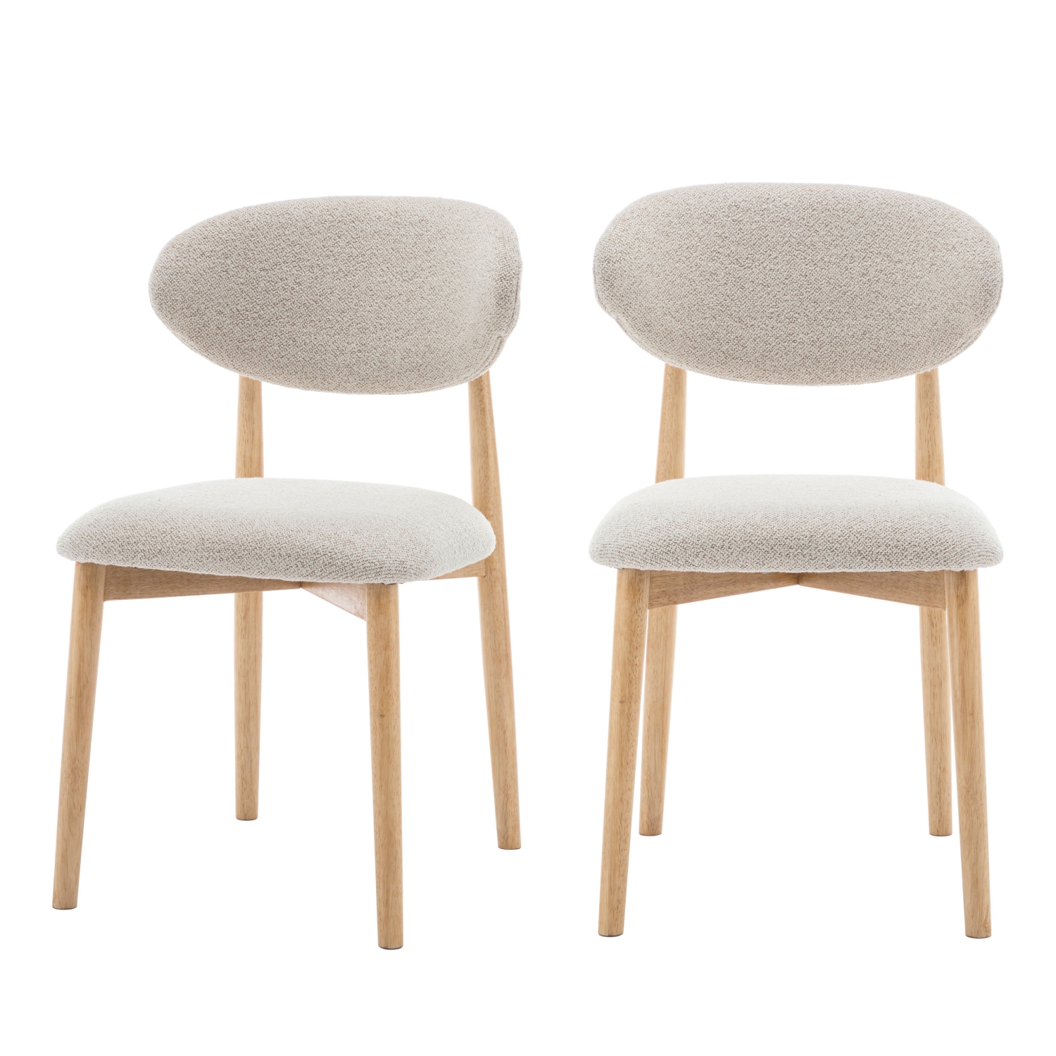 Clara - Lot de 2 chaises en tissu bouclette et bois - Beige