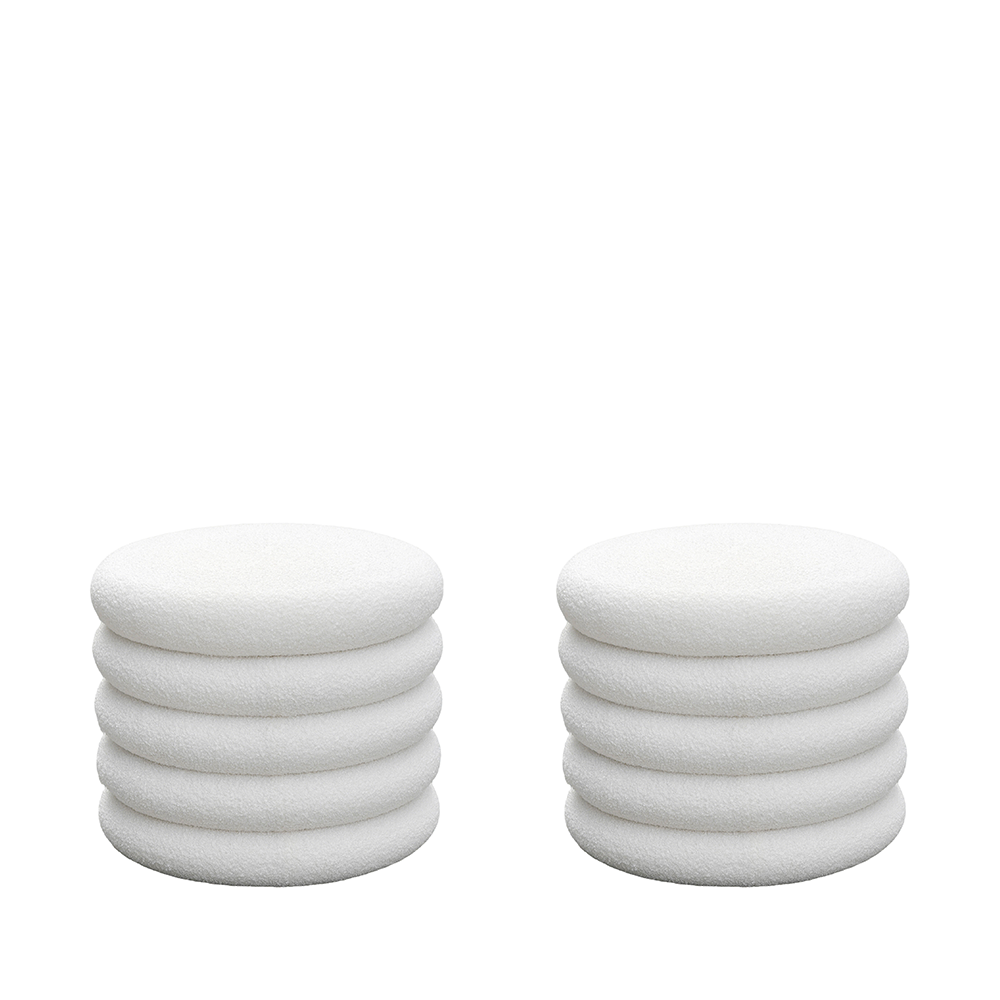 Bubble - Lot de 2 poufs coffres ronds en tissu bouclette ø47cm - Blanc