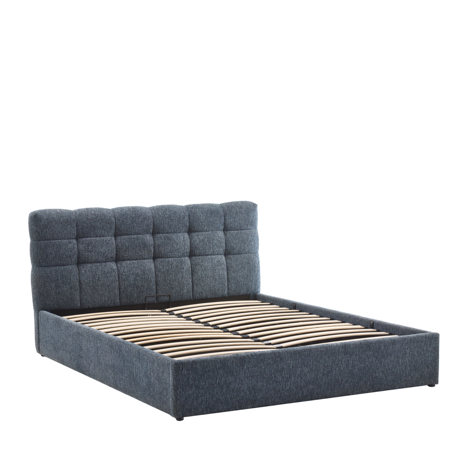 Acara - Lit coffre matelassé en tissu 140x190cm - Bleu chiné