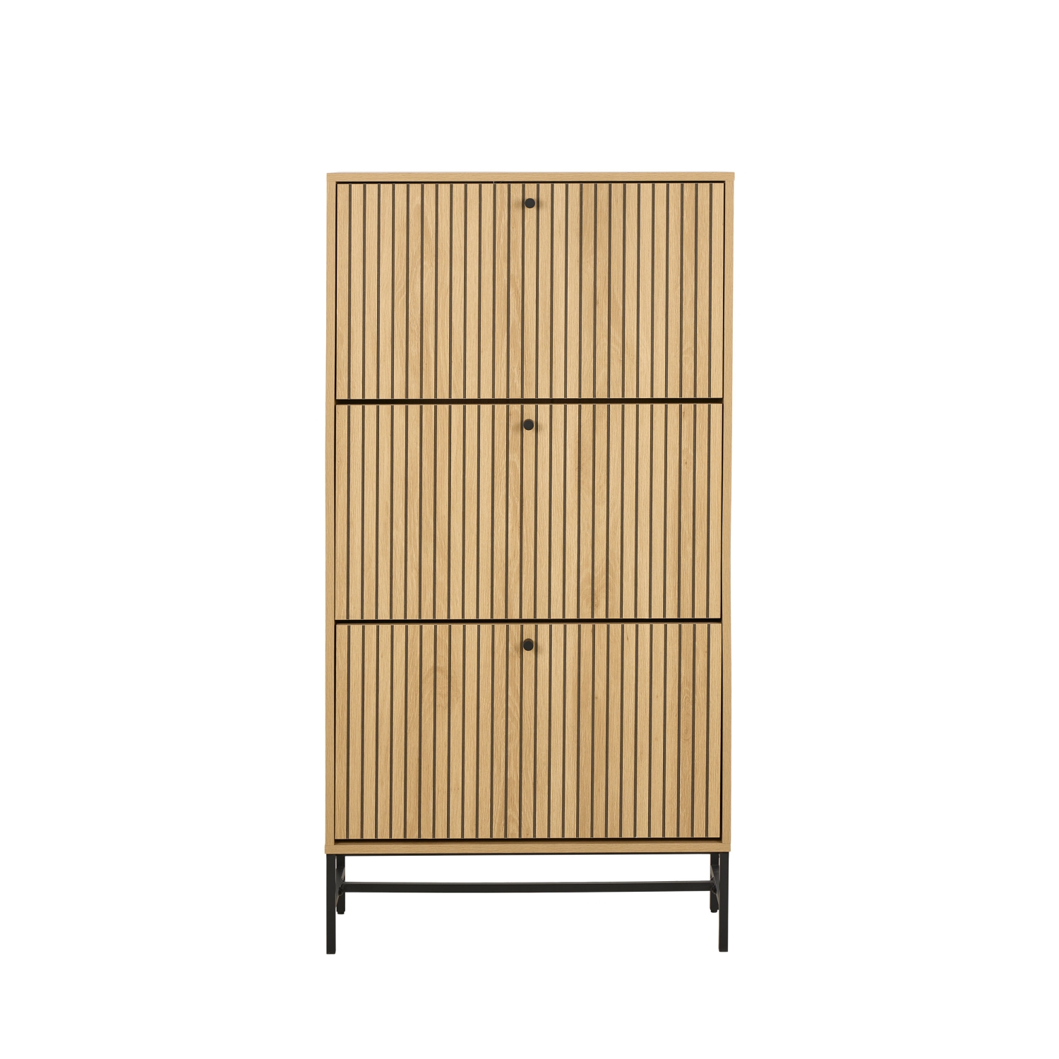 Storo - Meuble à chaussures 3 portes en bois et métal L71,6cm - Bois clair