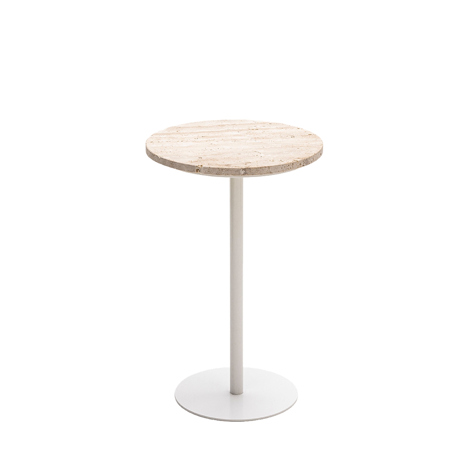 Rito - Table d'appoint en métal et travertin ø35cm - Beige