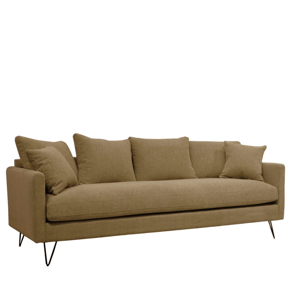 Villabon - Canapé 4 places en tissu pieds épingles noirs - Caramel