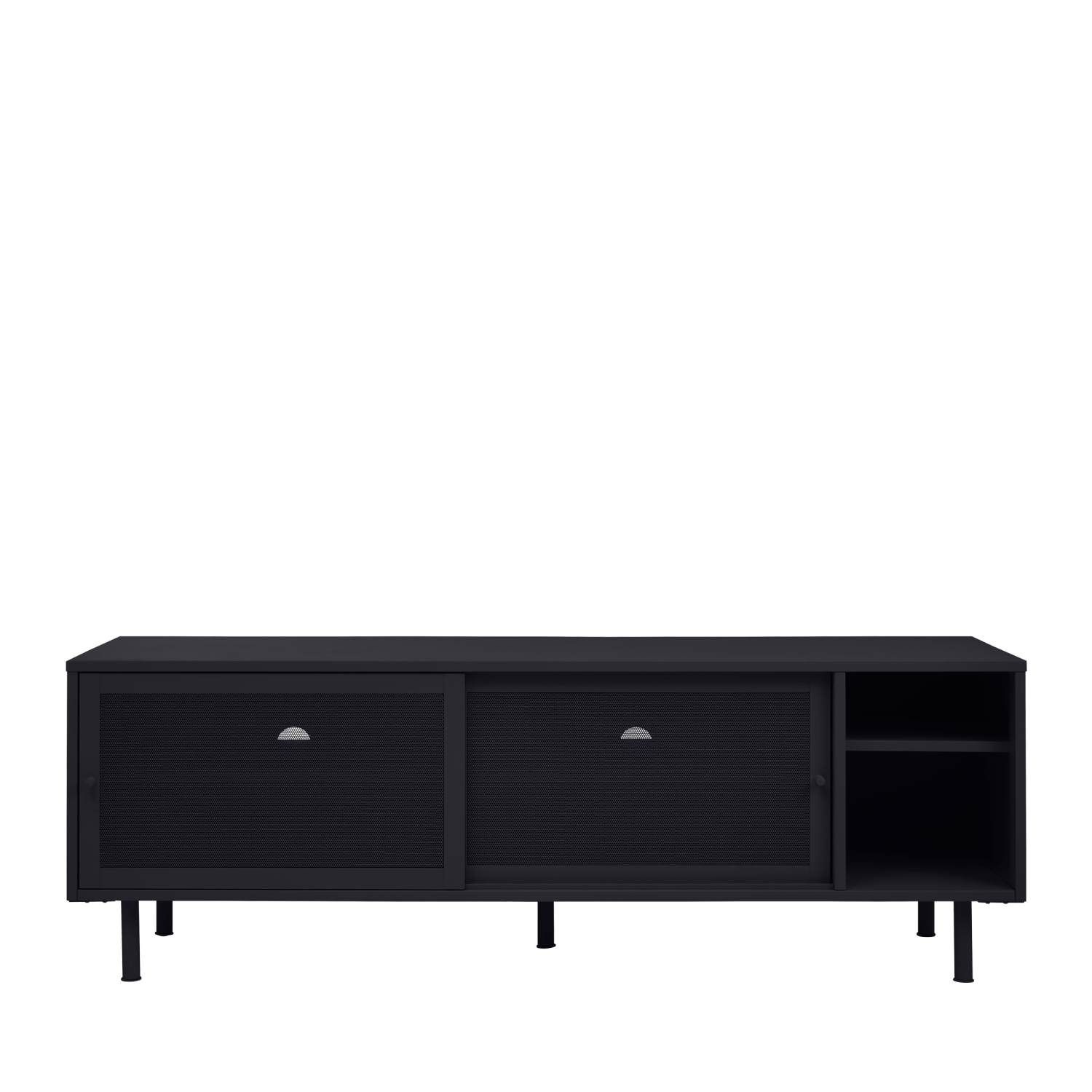 Kiso - Meuble TV 2 portes, 2 niches en métal L160cm - Noir