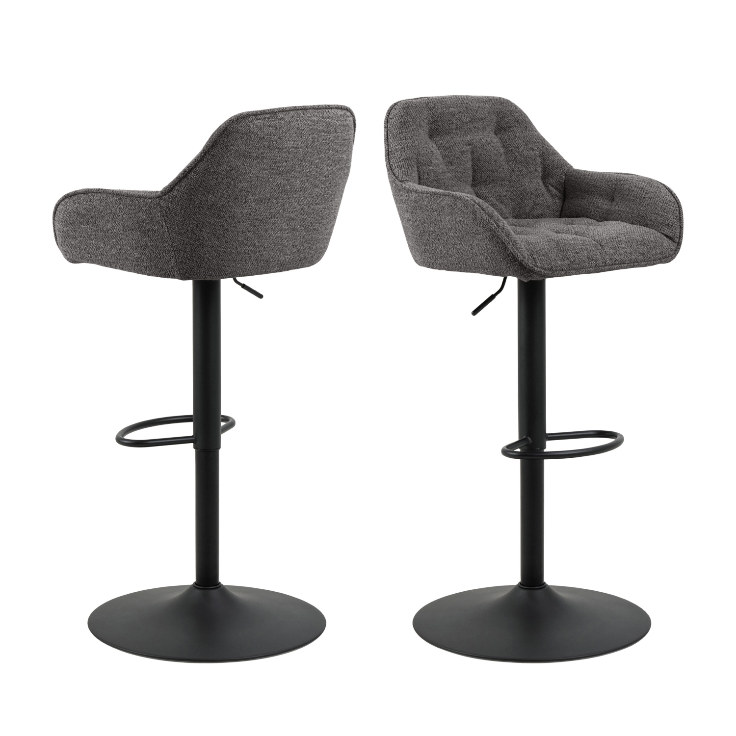 Capito - Lot de 2 tabourets de bar réglables en tissu et métal H63-84cm - Gris