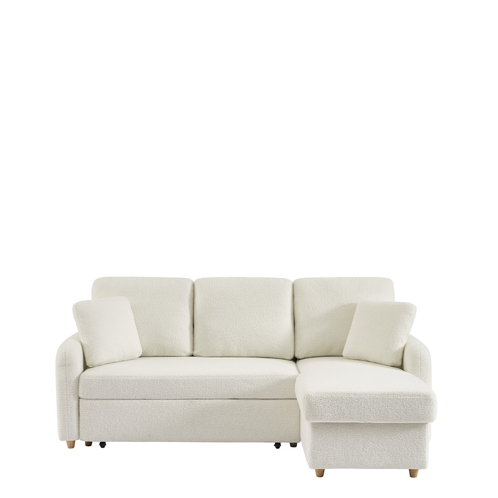 Matera - Canapé d'angle réversible convertible 3 places en tissu bouclette avec coffre - Blanc