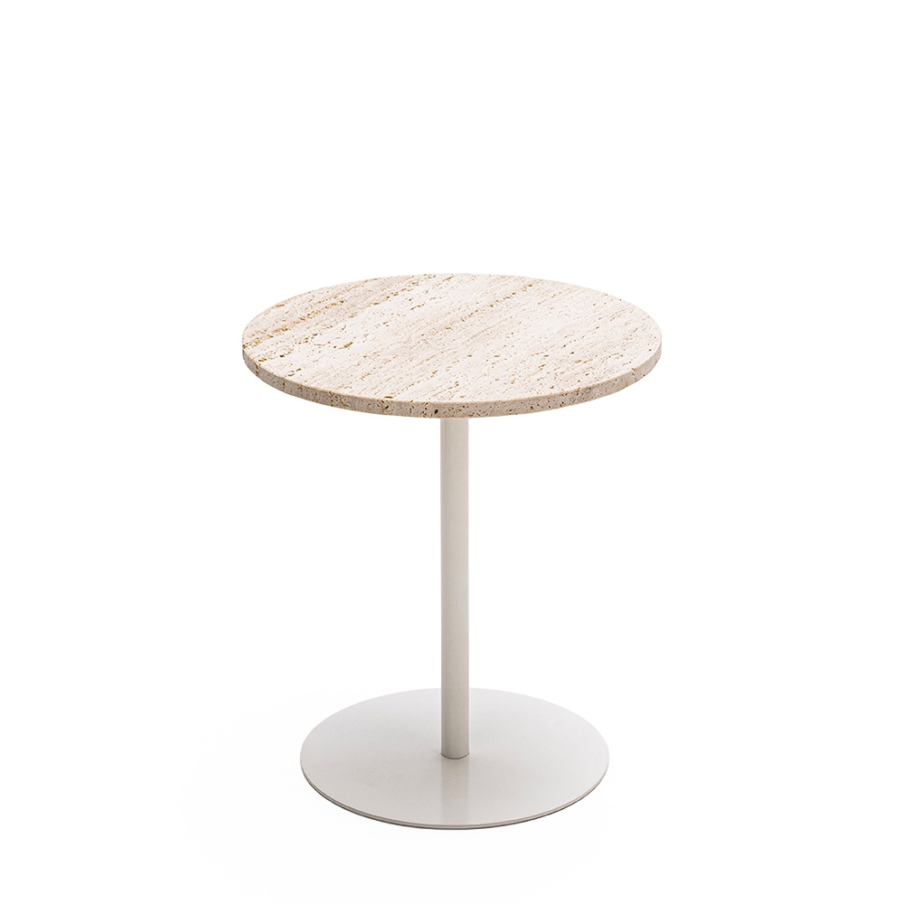 Rito - Table d'appoint en métal et travertin ø40cm - Beige