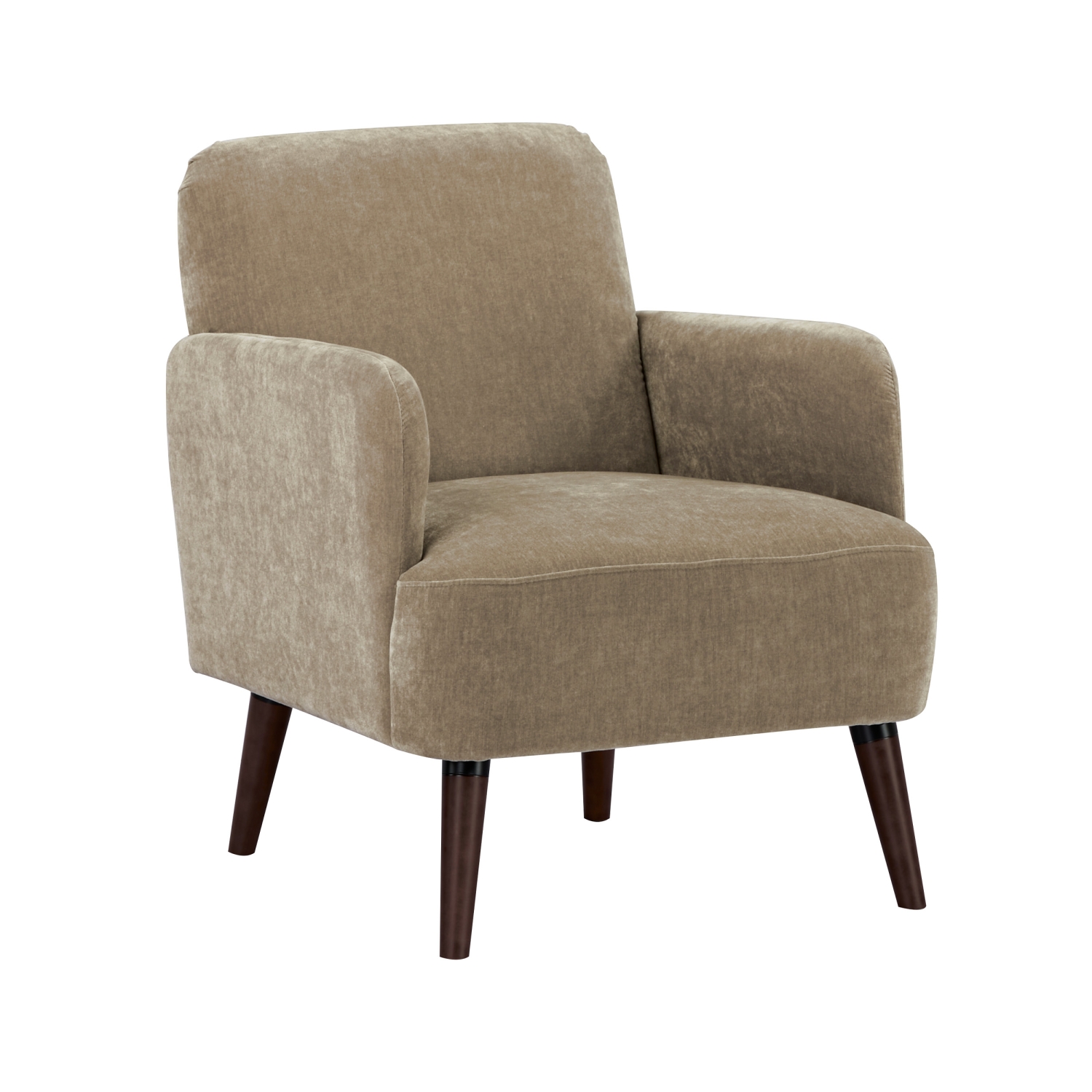 Brooks - Fauteuil rétro en tissu chenille pieds bois foncé - Taupe