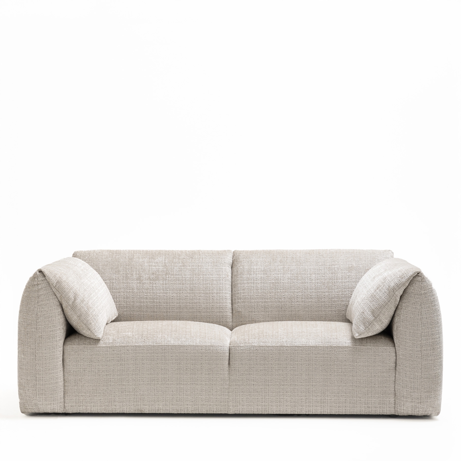 Logan - Canapé 3 places accoudoirs relevables avec tablette en tissu chenille - Ecru