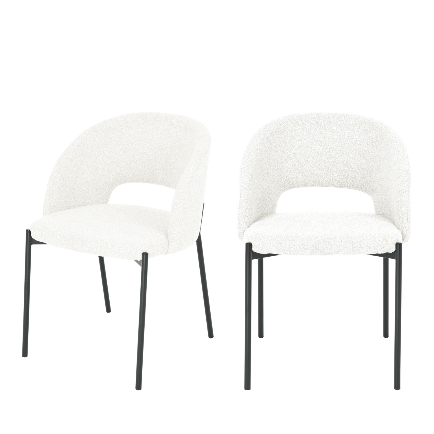 Soren - Lot de 2 chaises en tissu bouclette et métal - Écru