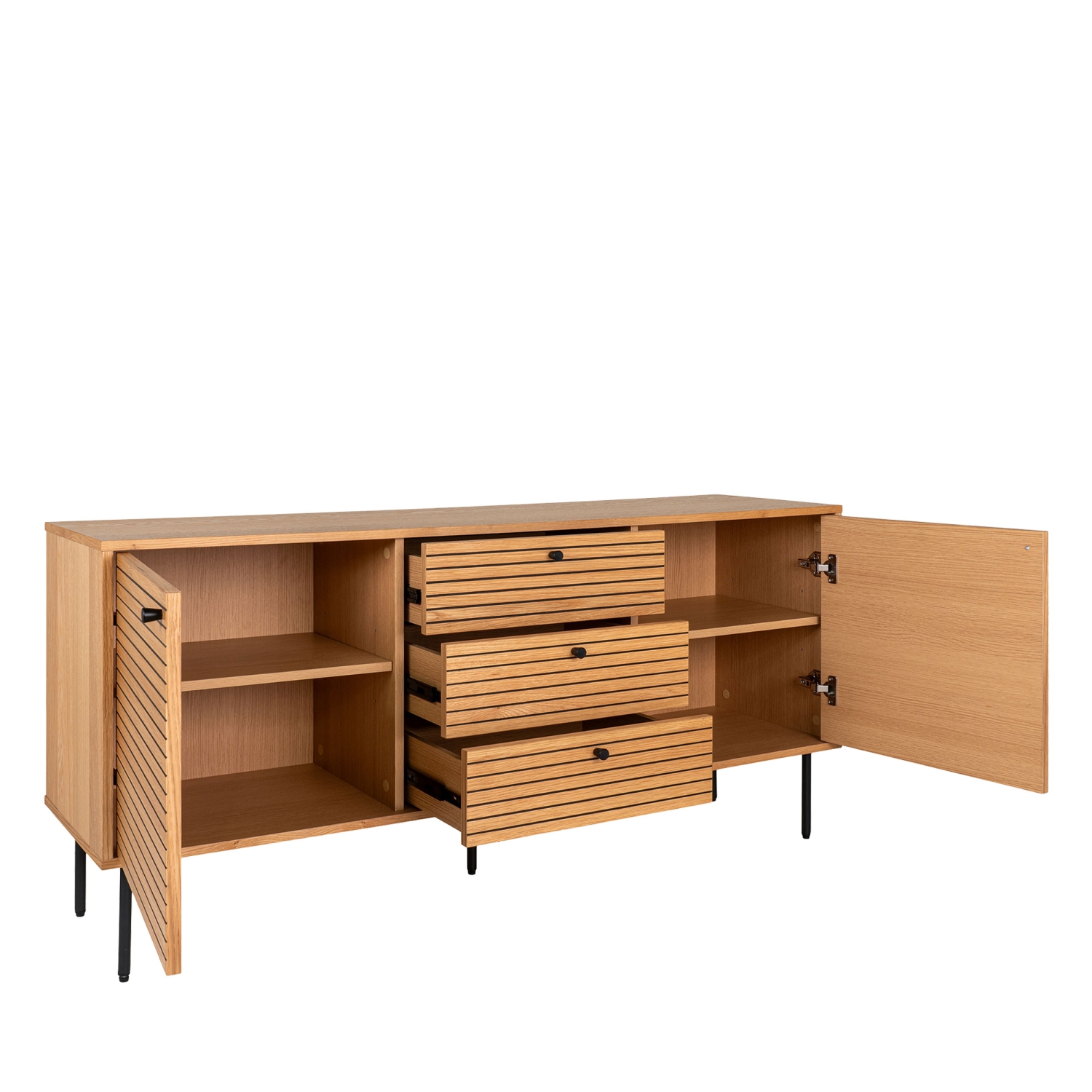 Kyoto - Buffet 2 portes 3 tiroirs en bois et métal L150cm - Couleur : Bois clair