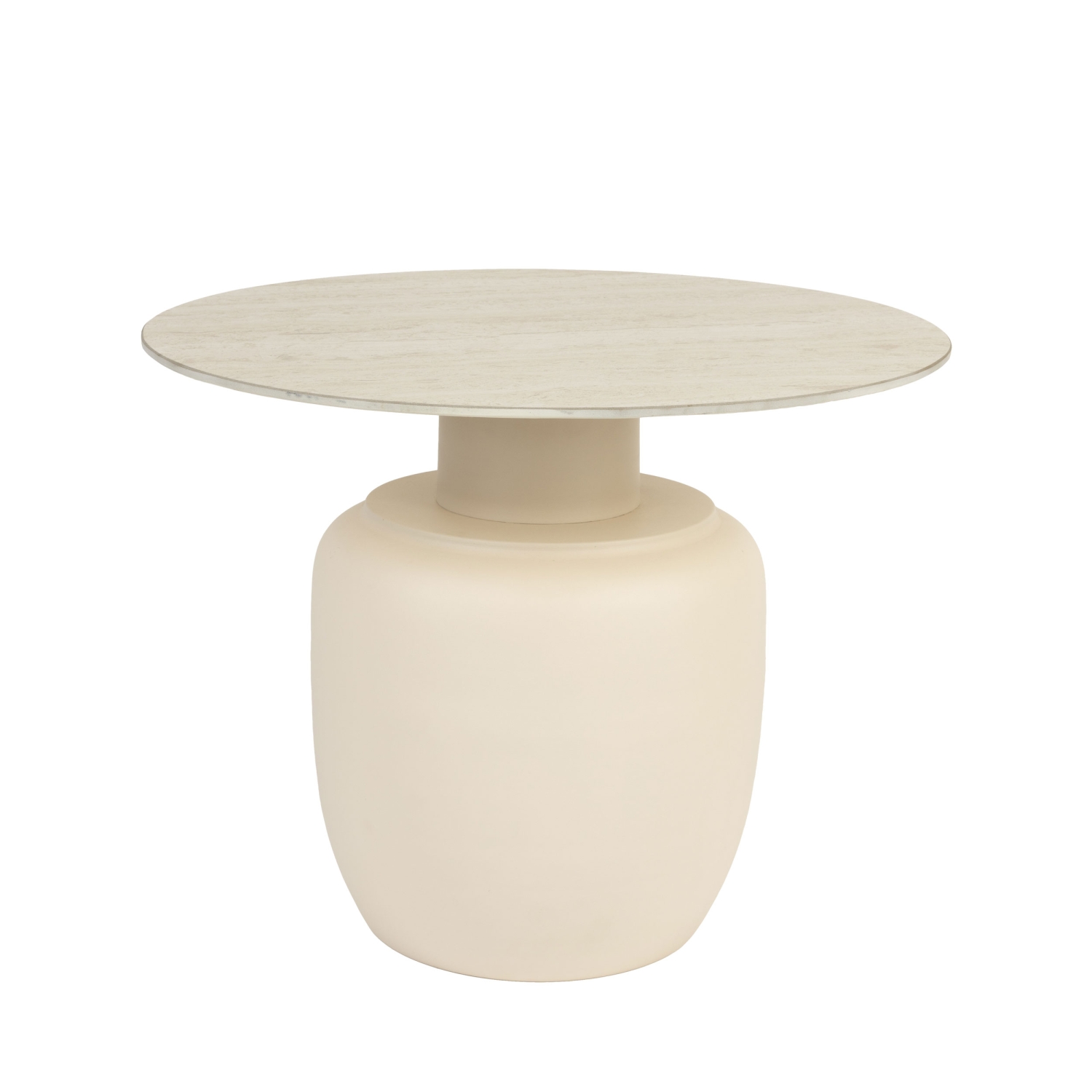Karula - Table basse ronde effet travertin ø60cm - Beige