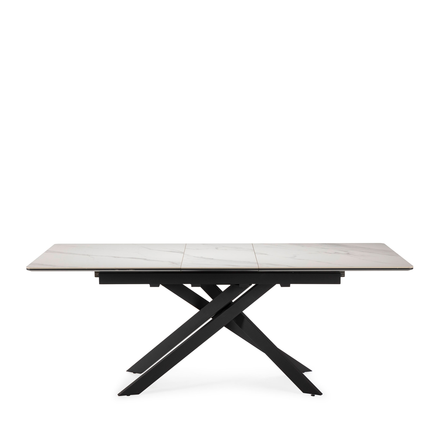 Kelmor - Table à manger extensible 6 à 8 personnes en céramique et métal 160-200x89,5cm - Blanc