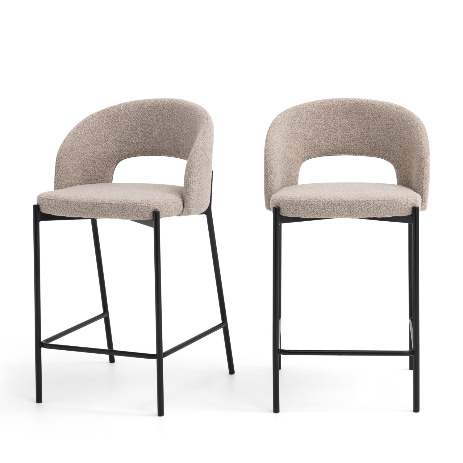 Soren - Lot de 2 chaises de bar en tissu bouclette et métal H65cm - Beige chiné