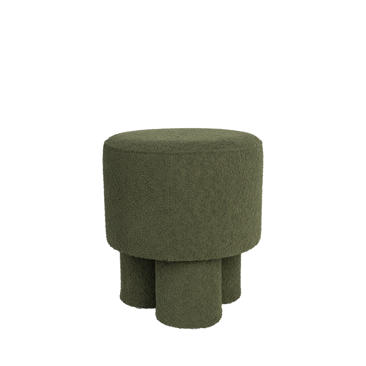 Marcos - Tabouret rond en tissu bouclette ø40cm - Vert kaki