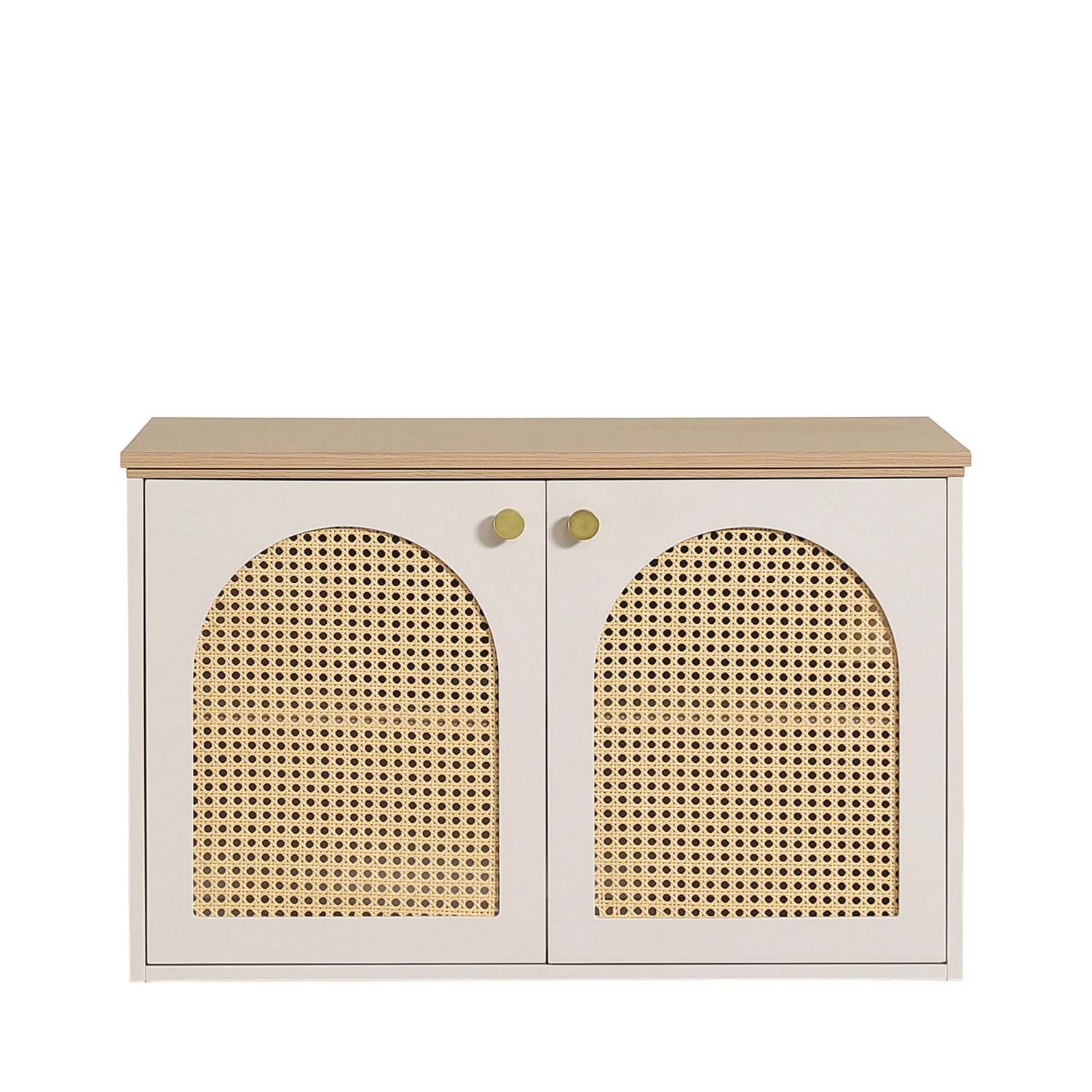 Ali - Meuble de salle de bain suspendu 1 vasque en bois et cannage - Beige