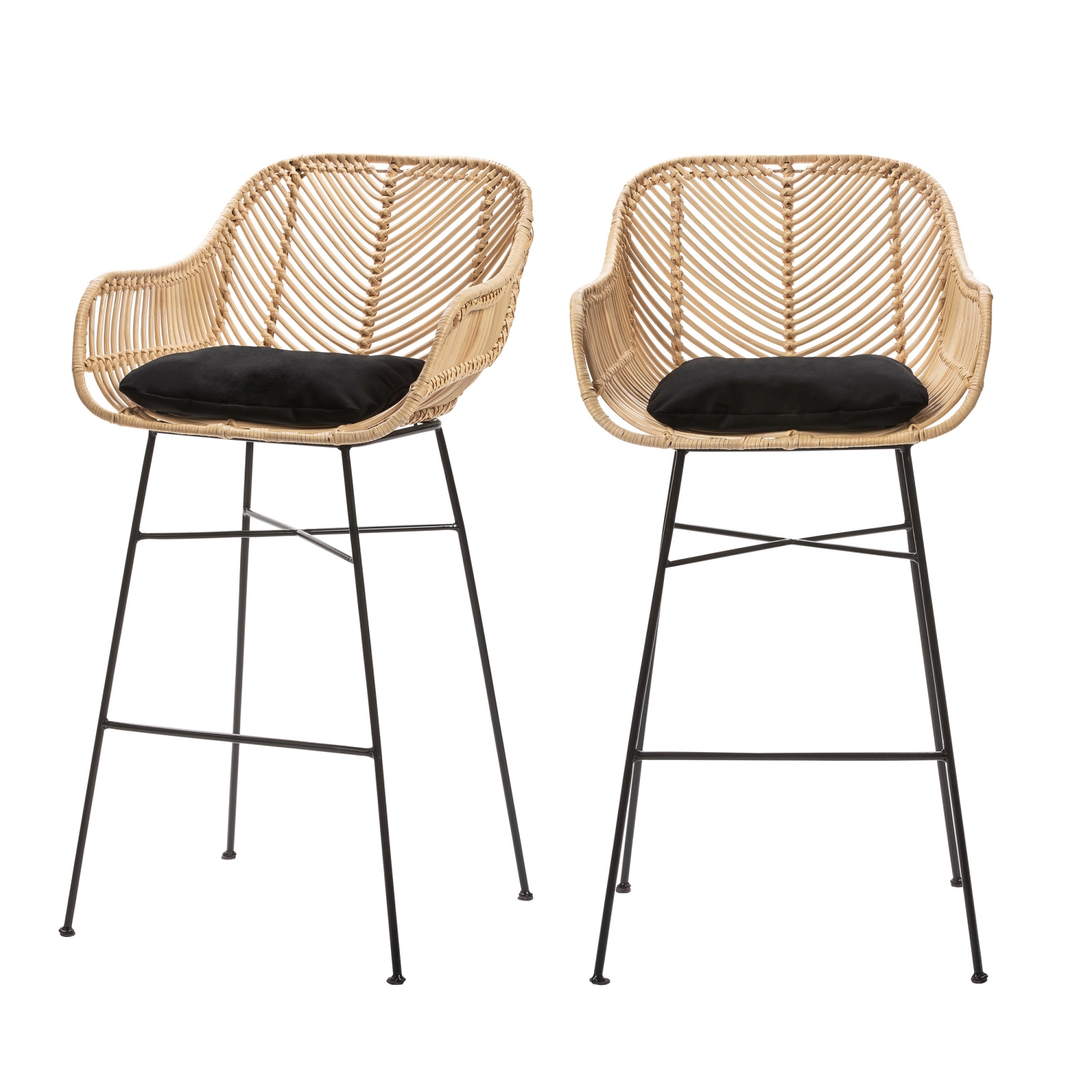 Nunuhai - Lot de 2 tabourets de bar en rotin H68cm - Naturel