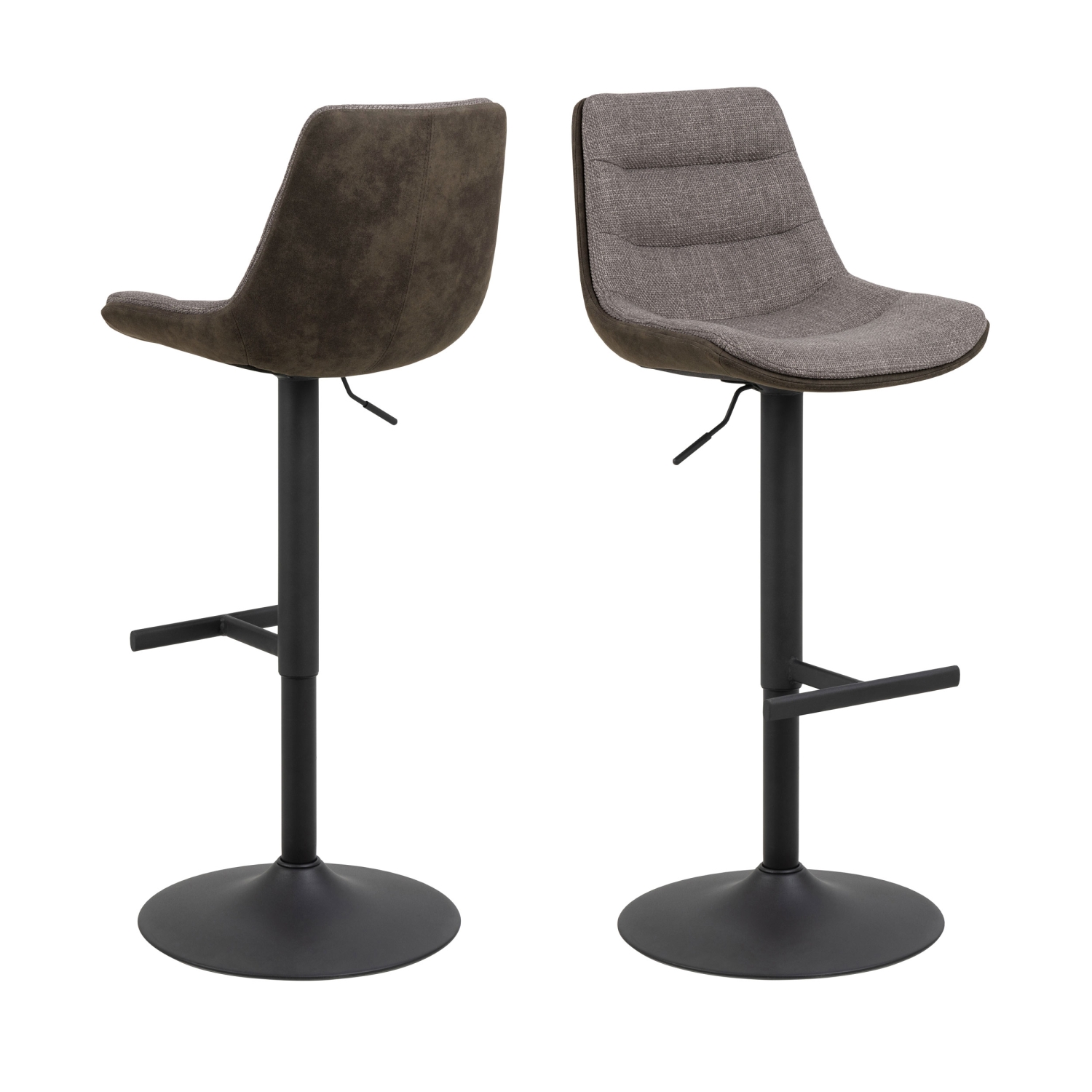 Antriade - Lot de 2 tabourets de bar réglables en tissu et métal H65-86cm - Marron