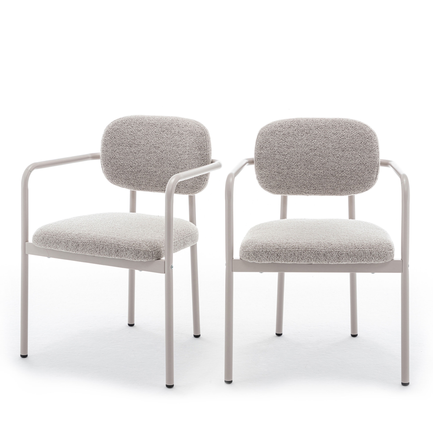 Stuart - Lot de 2 fauteuils de table en tissu bouclette pieds beiges - Beige