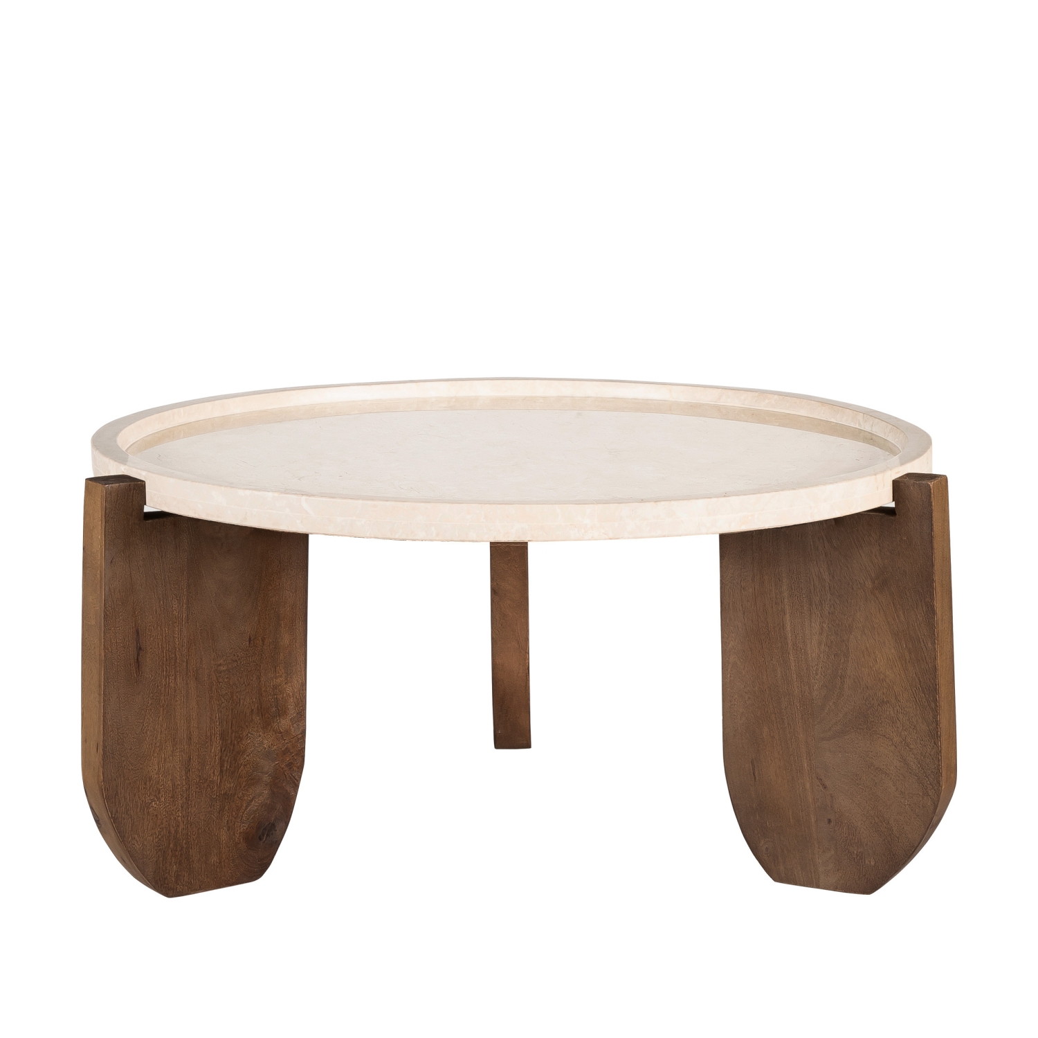 Nador - Table basse en marbre et bois massif ø80cm - Ivoire