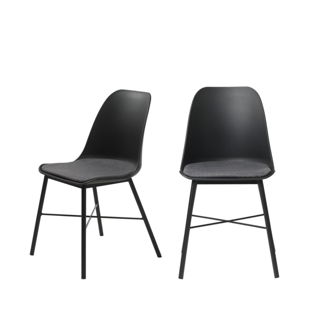 Curvi - Lot de 2 chaises en plastique et métal - Noir
