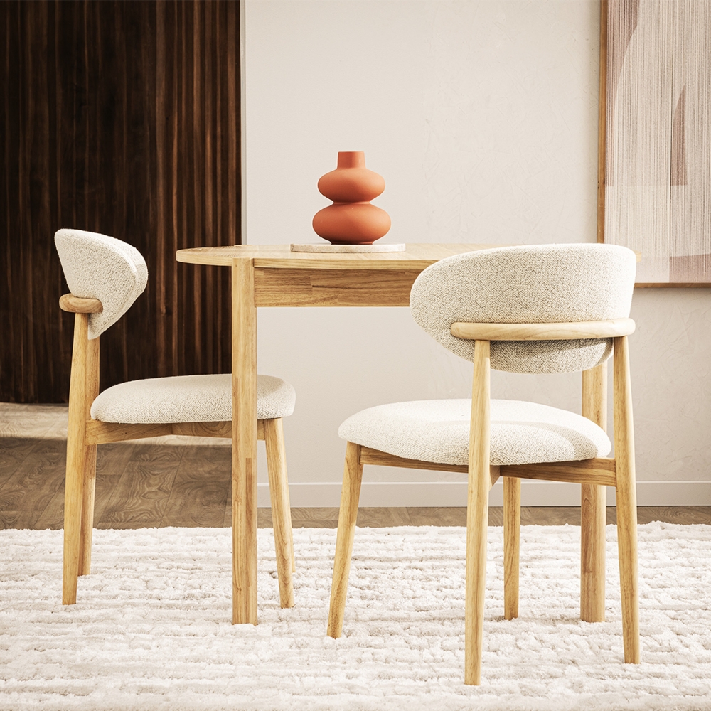 Clara - Lot de 2 chaises en tissu bouclette et bois - Beige
