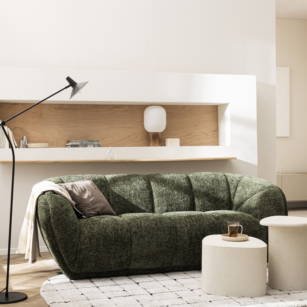 West - Canapé droit 3 places en tissu à forme arrondie - Vert