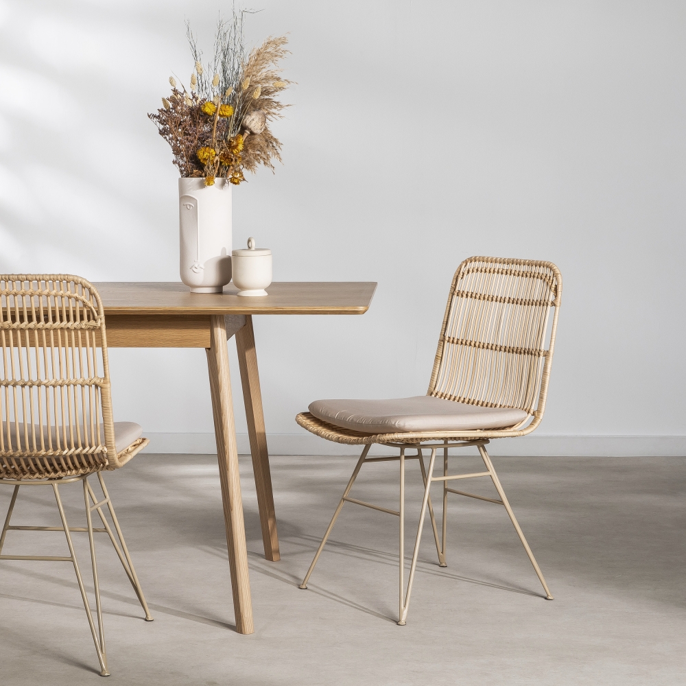 Uyuni - Lot de 2 chaises design en rotin pieds beiges - Naturel