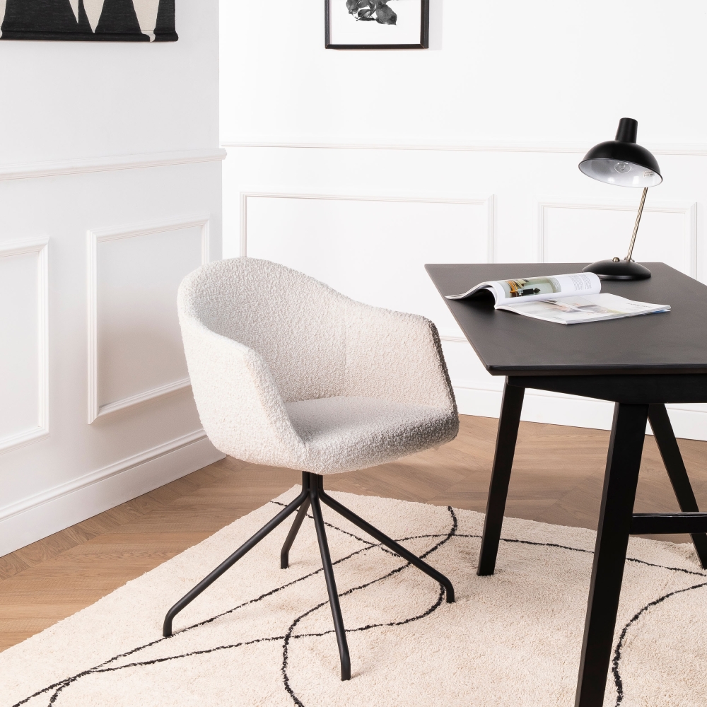 Kooij - Chaise de bureau en tissu bouclette et métal - Écru