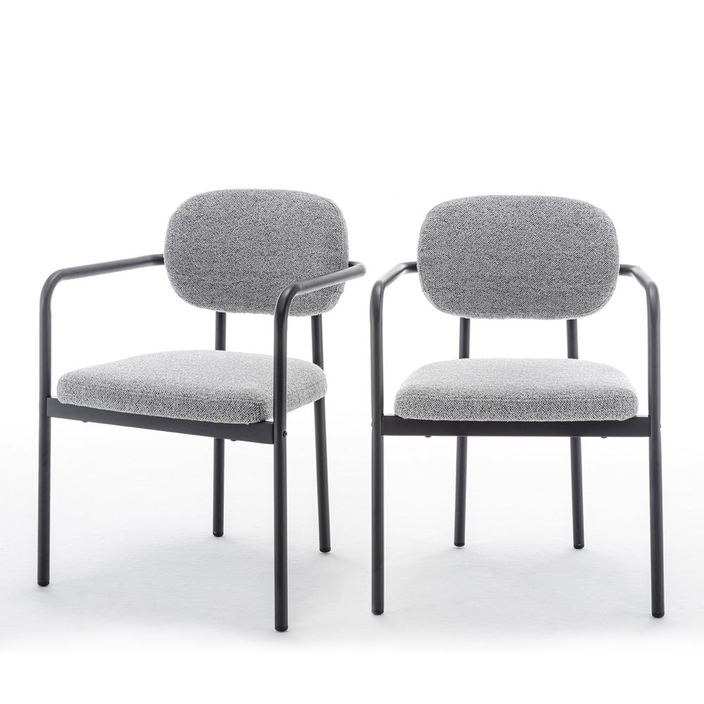 Stuart - Lot de 2 fauteuils de table en tissu bouclette et métal - Gris