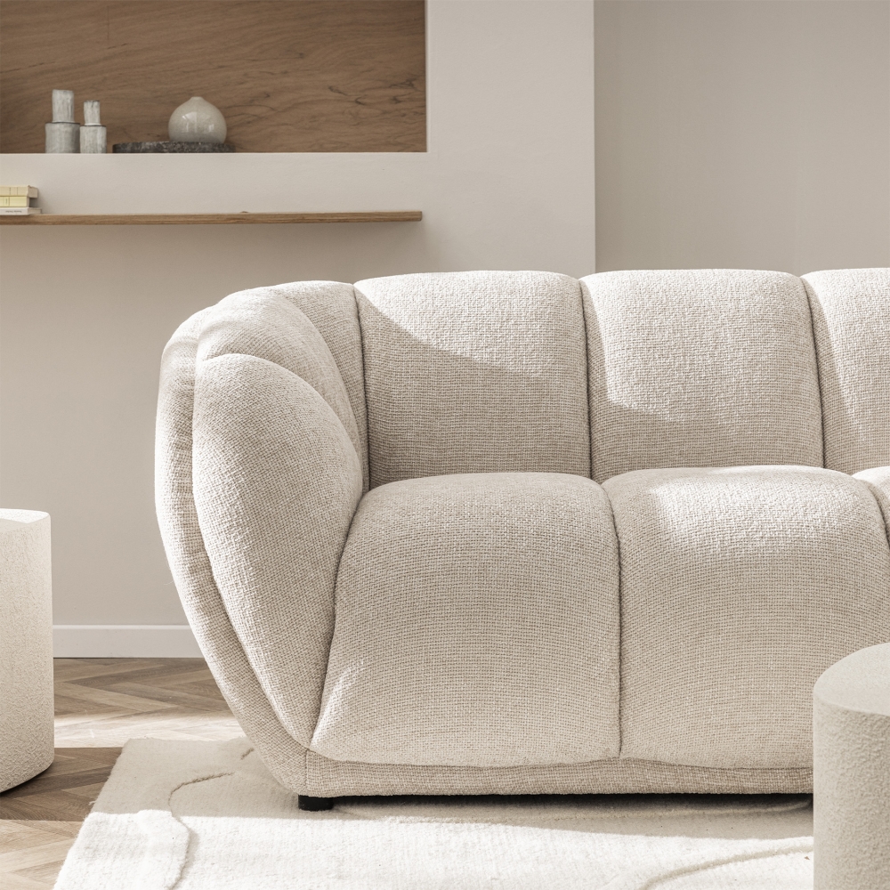 West - Canapé droit 3 places en tissu à forme arrondie - Écru