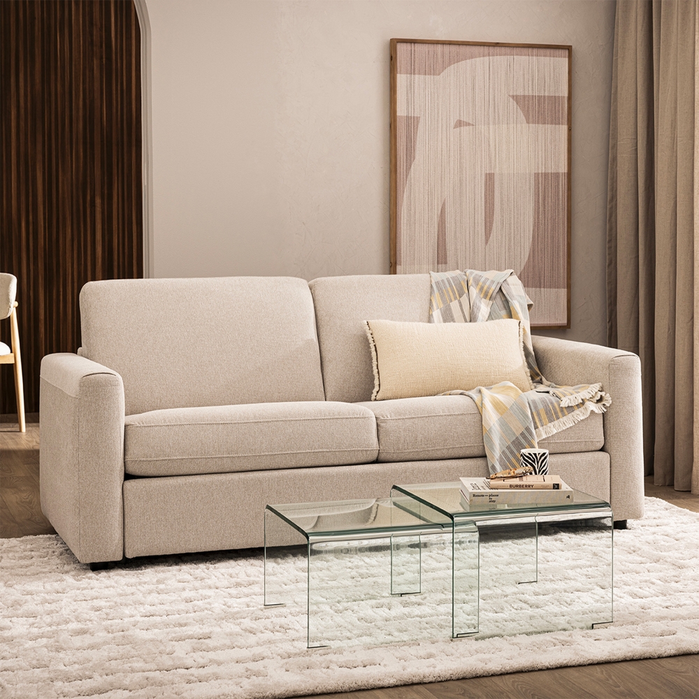 Morena - Canapé convertible express 3 places en tissu - Beige