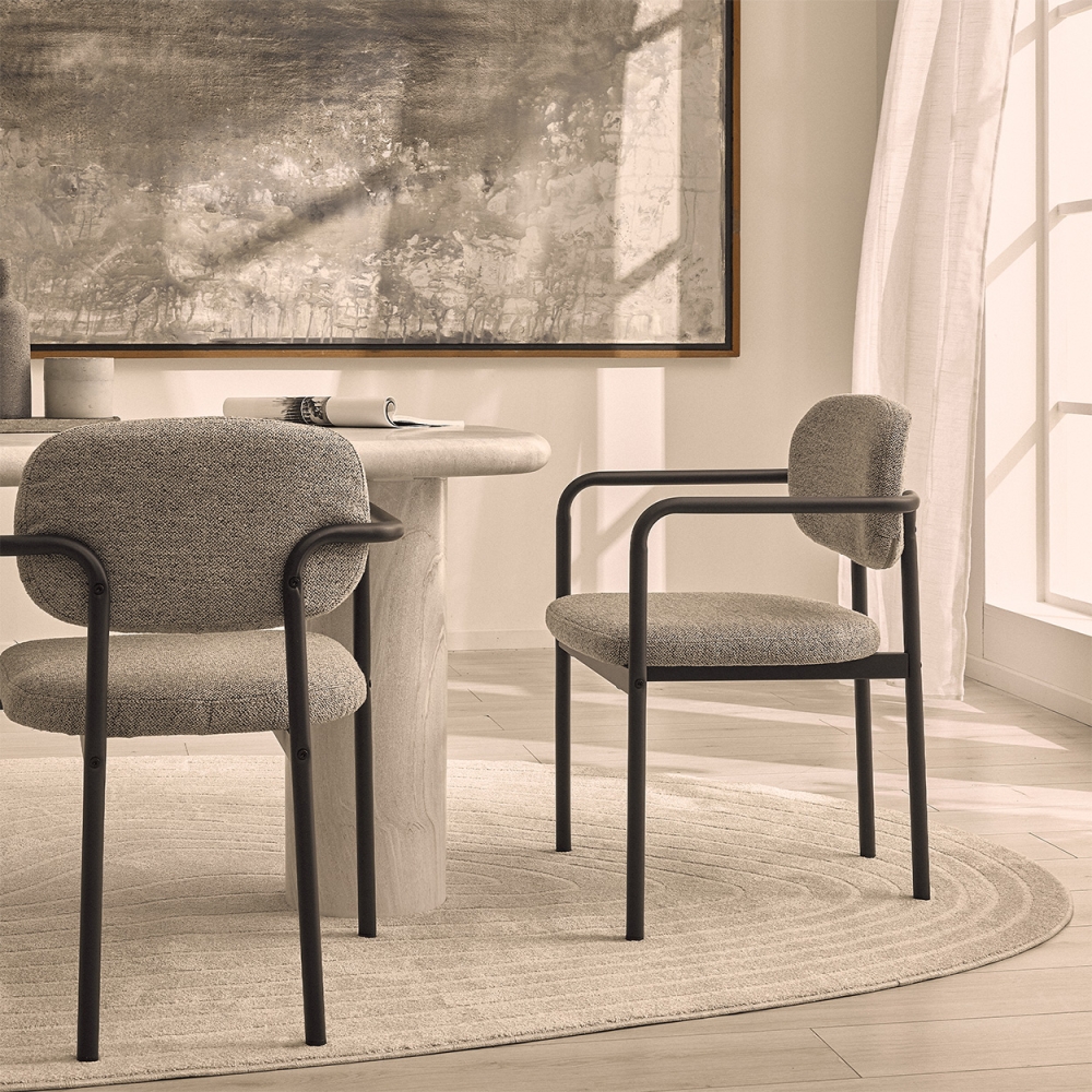 Stuart - Lot de 2 fauteuils de table en tissu bouclette et métal - Gris