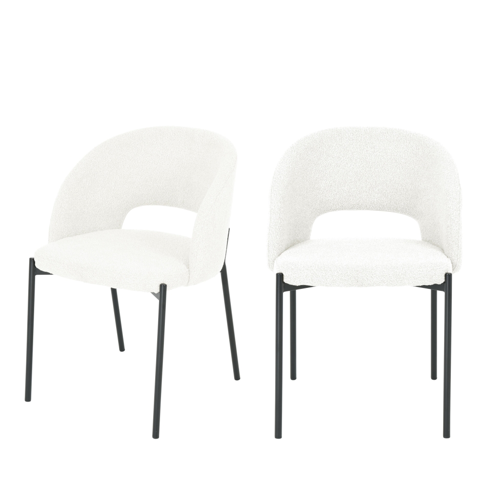 Soren - Lot de 2 chaises en tissu bouclette et métal - Écru