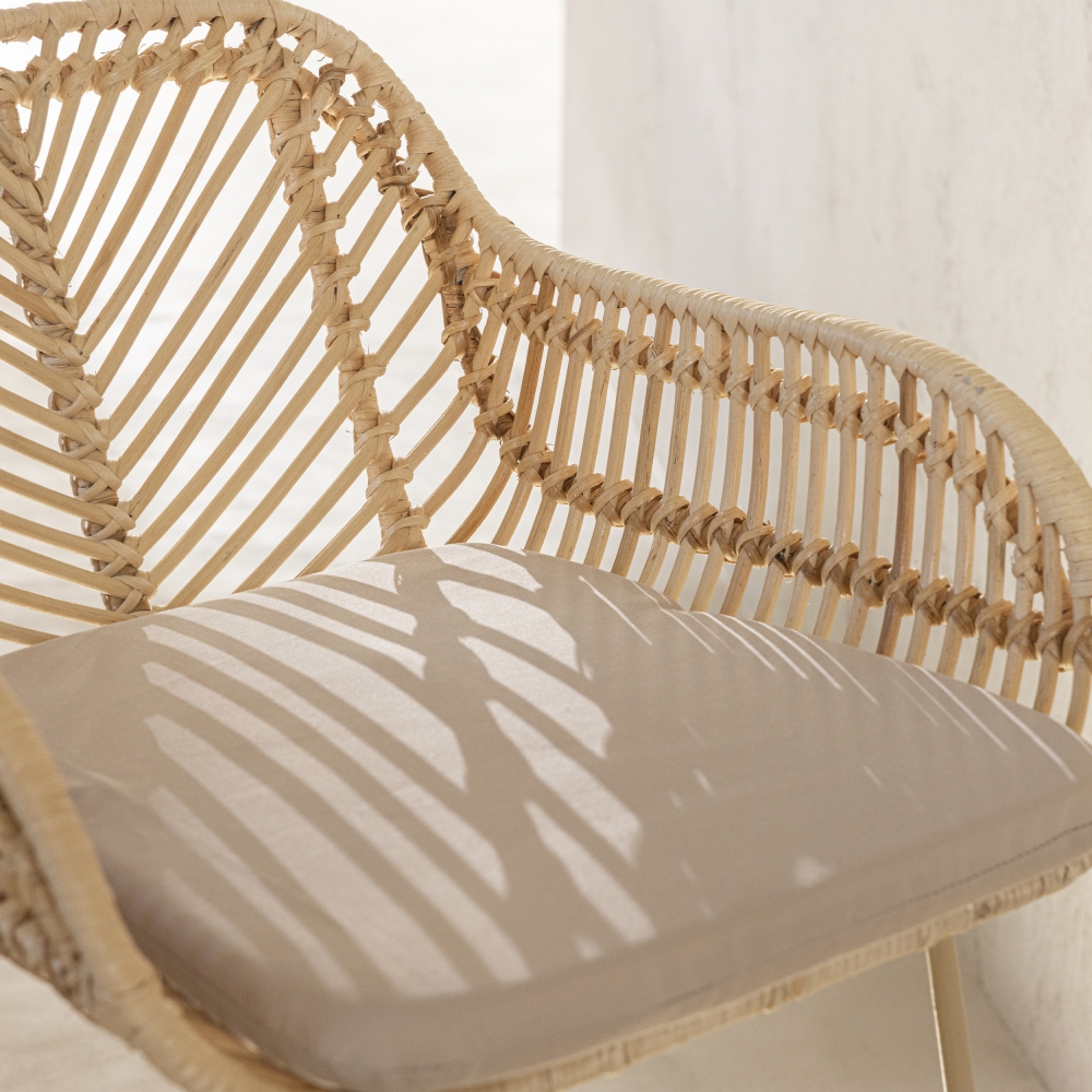 Nunuhai - Lot de 2 tabourets de bar en rotin pieds beiges H68cm - Naturel