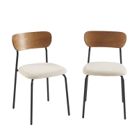 Nalon - Lot de 2 chaises en velours côtelé et métal - Écru