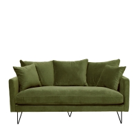 Villabon - Canapé 3 places en velours pieds épingles noirs - Vert olive